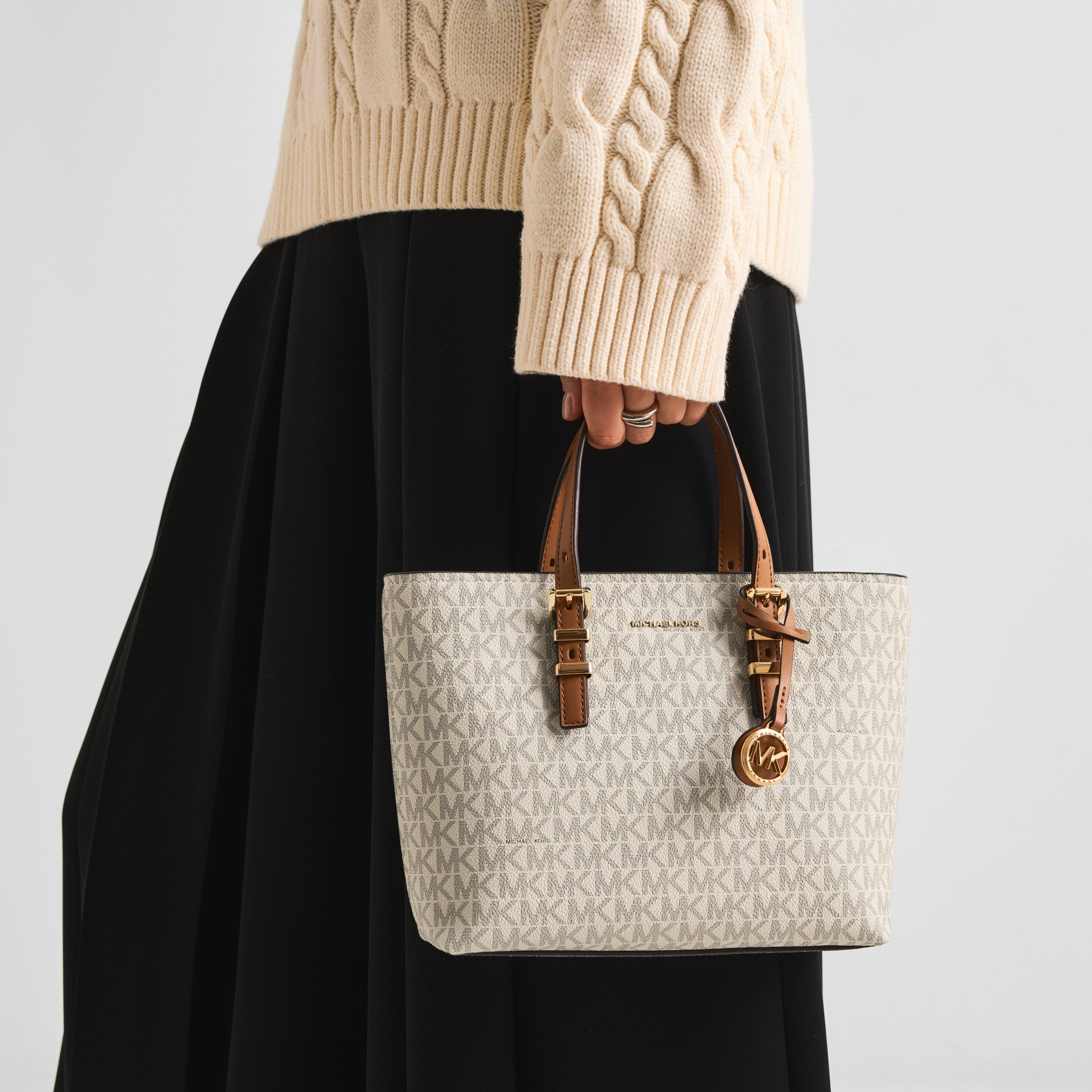 VANILLA/ACRN - MICHAEL Michael Kors - Women's Quinn Small East-West Logo Faux Leather Tote Bag - 3