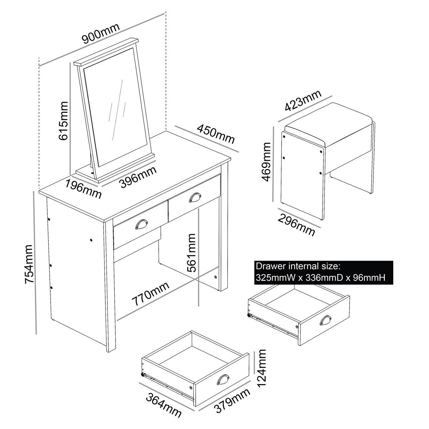 Grey - Jack Wills - Lancaster 2 Drawer Dressing Table Set - 7