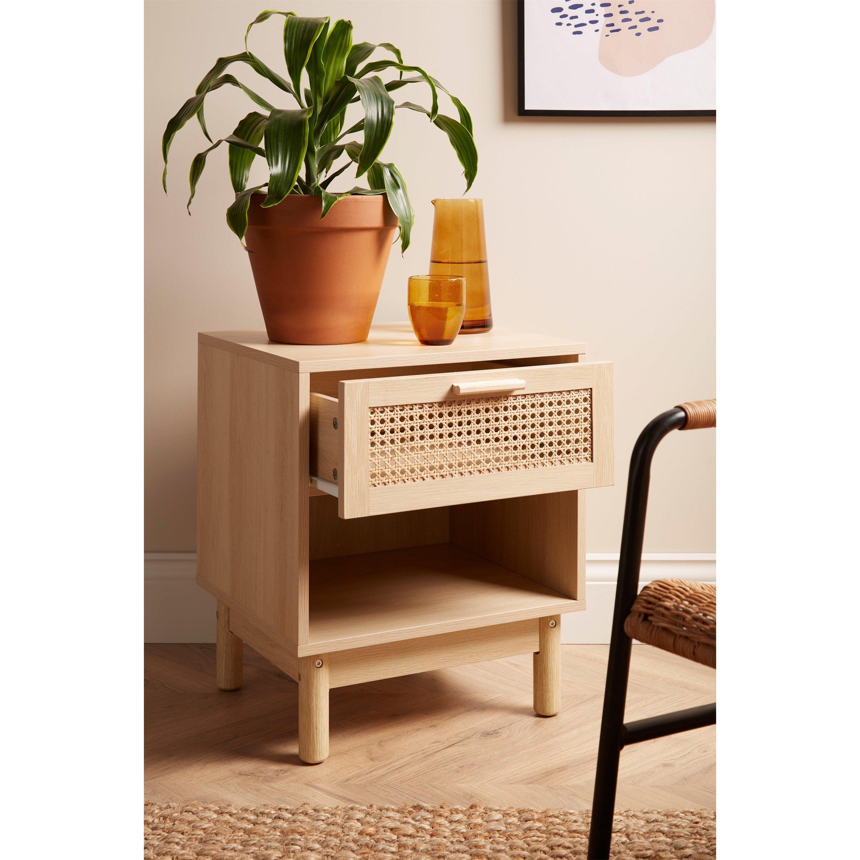 Oak - Homelife - Rattan Fronted Side Table - 2
