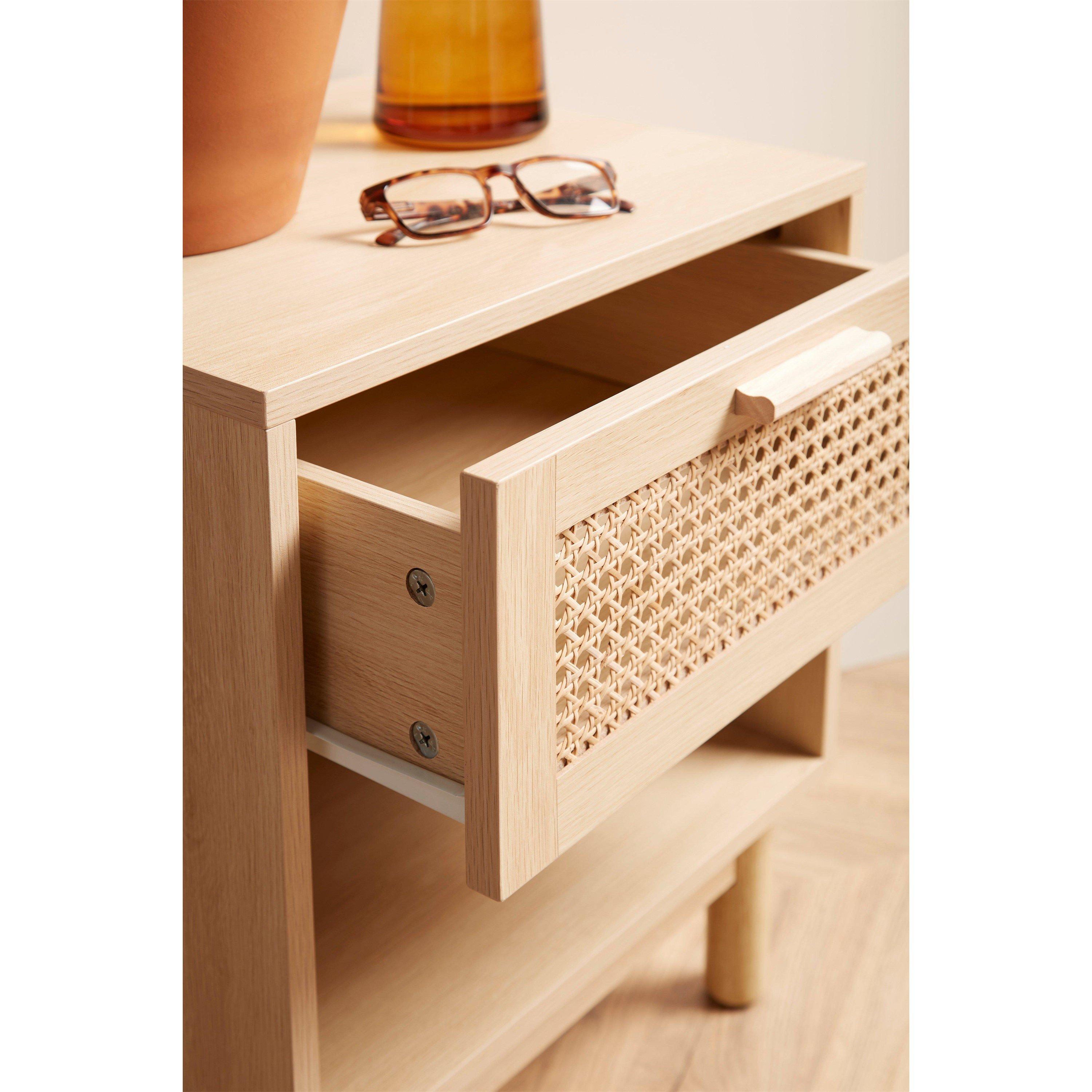 Oak - Homelife - Rattan Fronted Side Table - 3