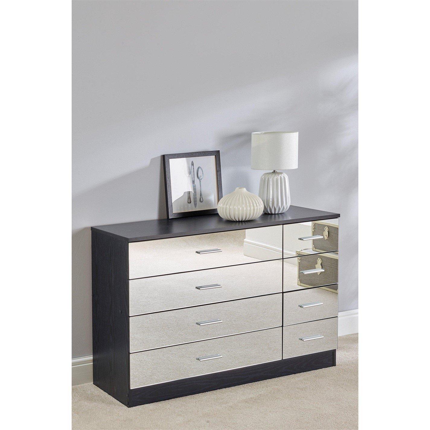 Black - Homelife - Coniston Mirrored 8 Drawer Drawers - 1