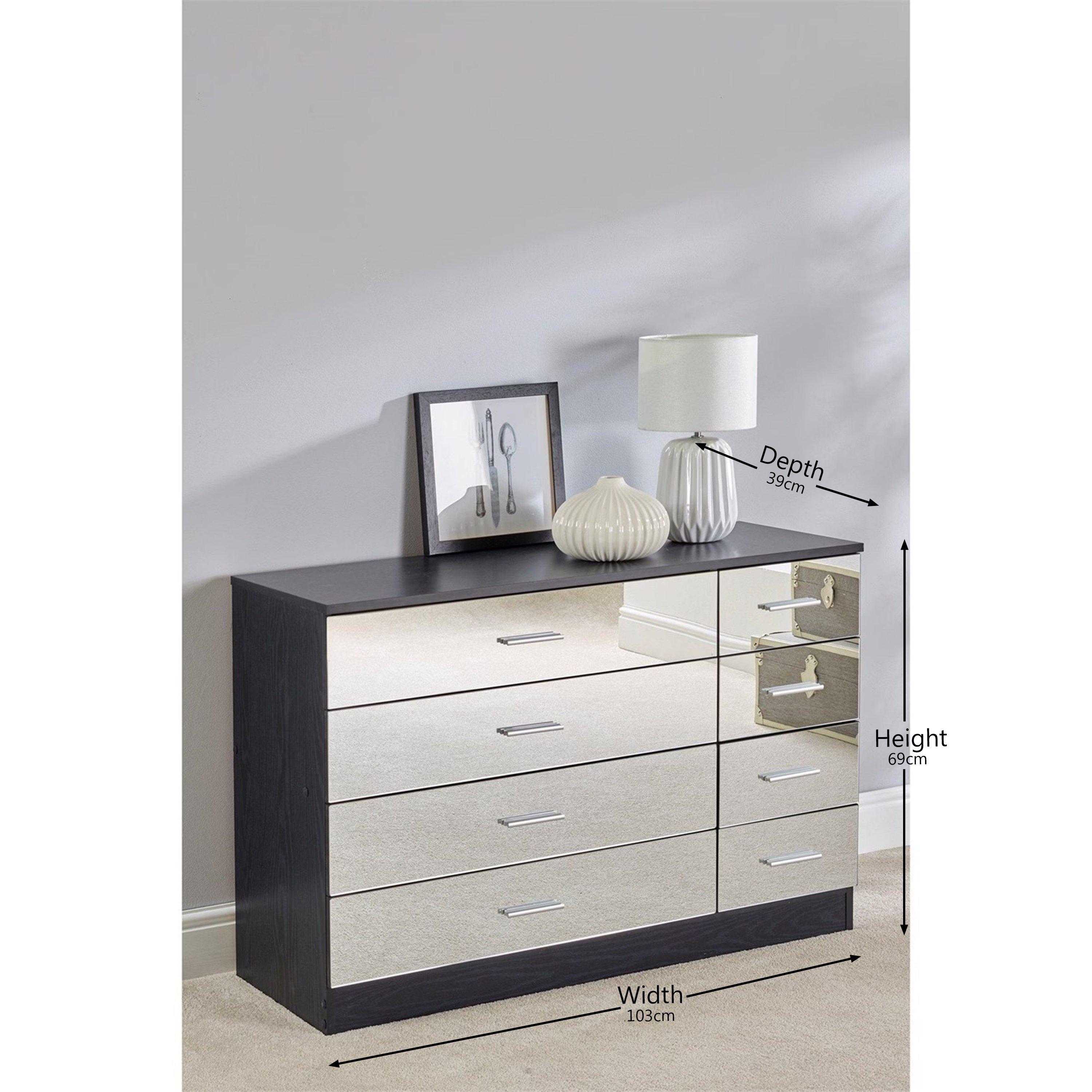 Black - Homelife - Coniston Mirrored 8 Drawer Drawers - 9