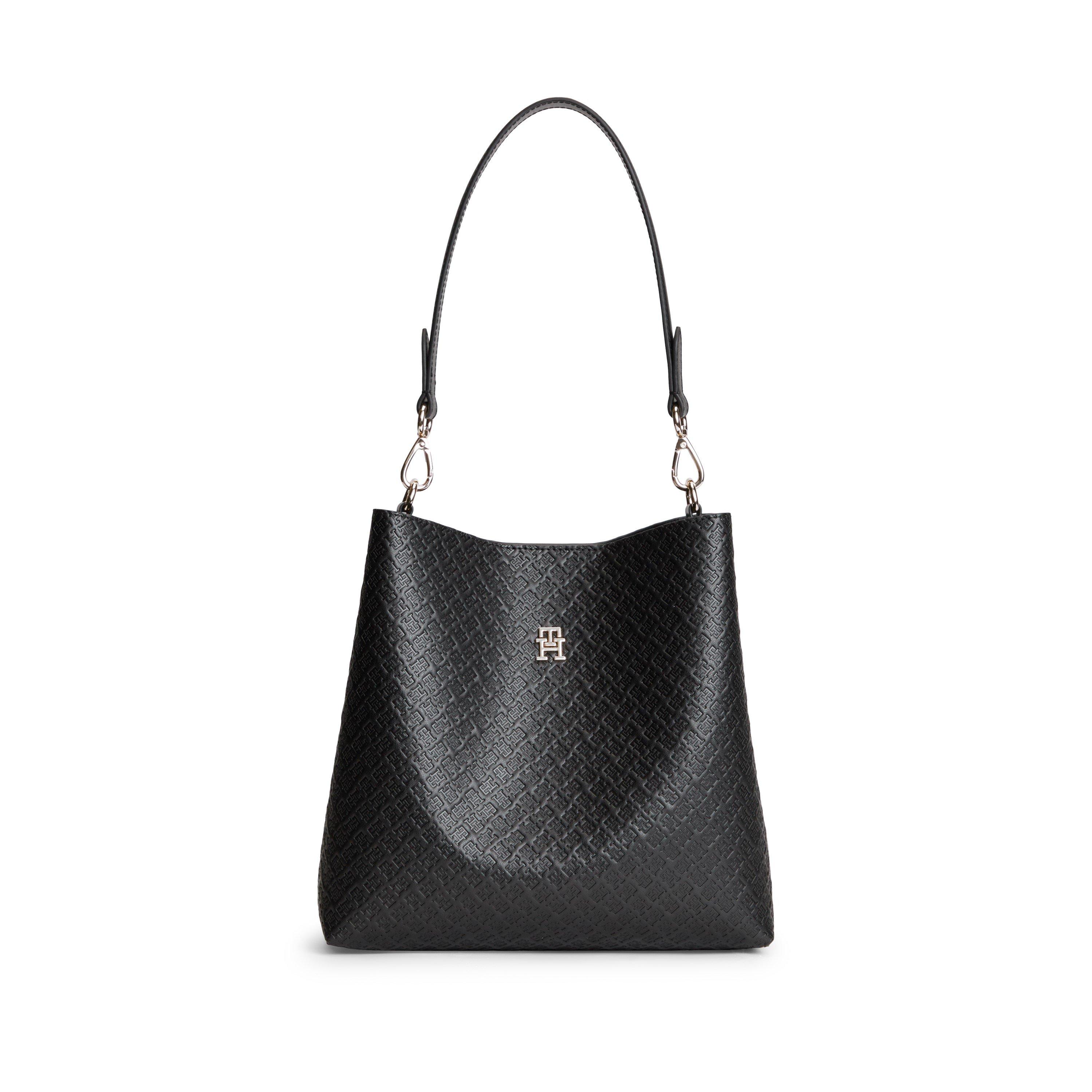 Black - Tommy Hilfiger - Women's Icon Satchel Mono Faux Leather Shoulder Bag - 1