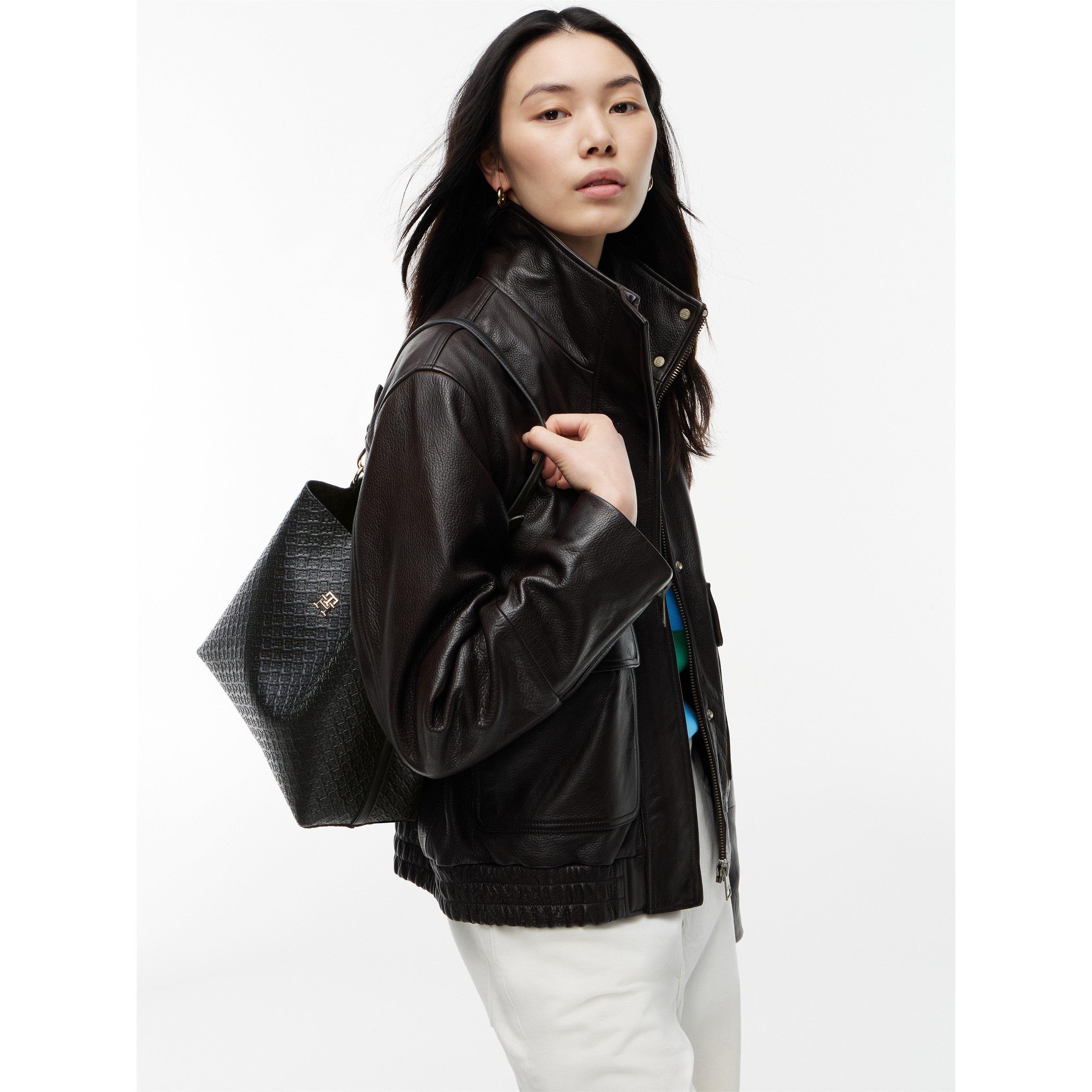 Black - Tommy Hilfiger - Women's Icon Satchel Mono Faux Leather Shoulder Bag - 2