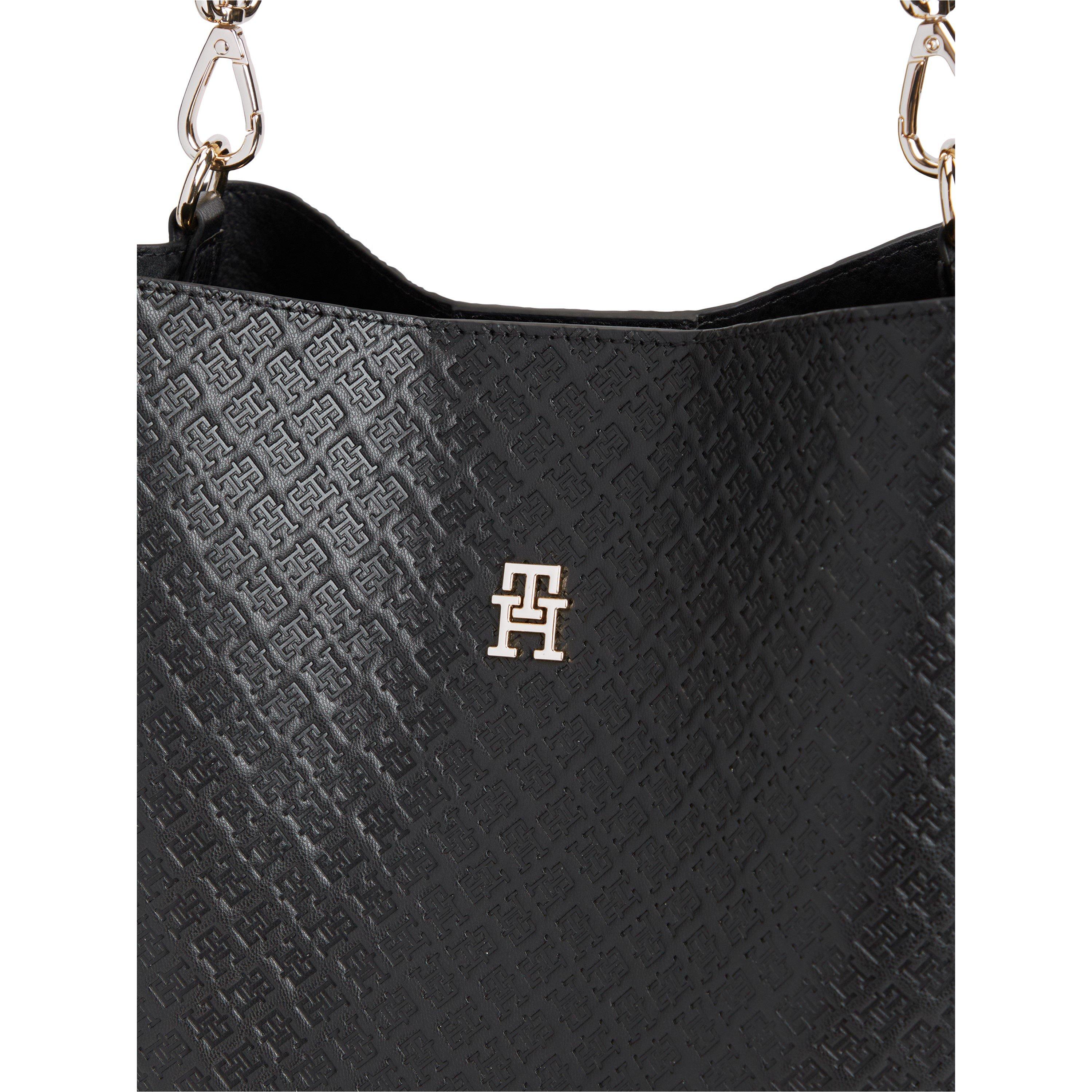 Black - Tommy Hilfiger - Women's Icon Satchel Mono Faux Leather Shoulder Bag - 4
