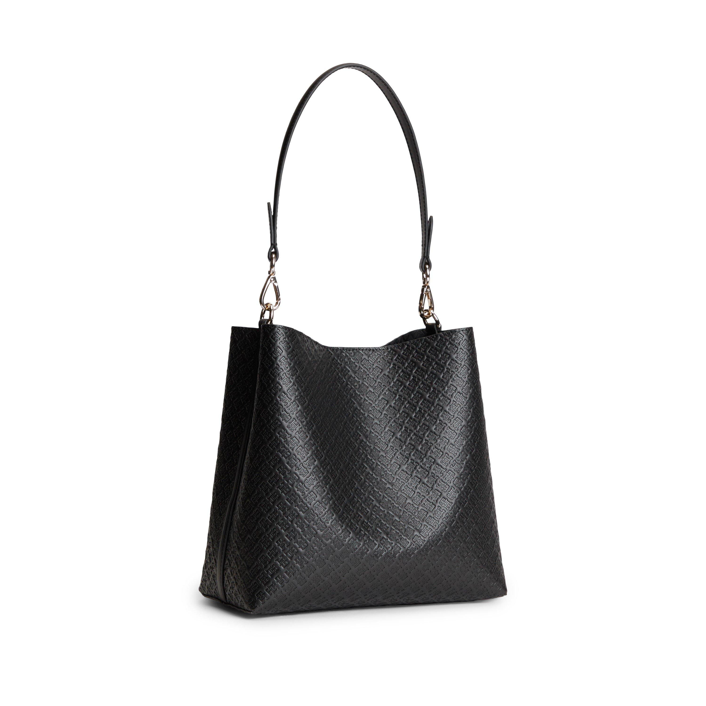 Black - Tommy Hilfiger - Women's Icon Satchel Mono Faux Leather Shoulder Bag - 5