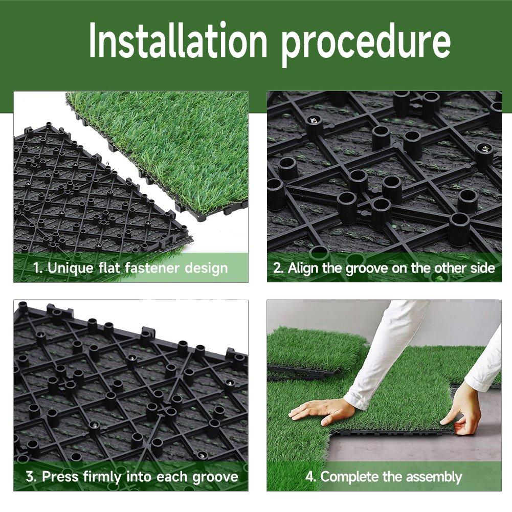 Light Green - Breeins - 11pcs Interlocking Artificial Grass Deck Tiles - 14