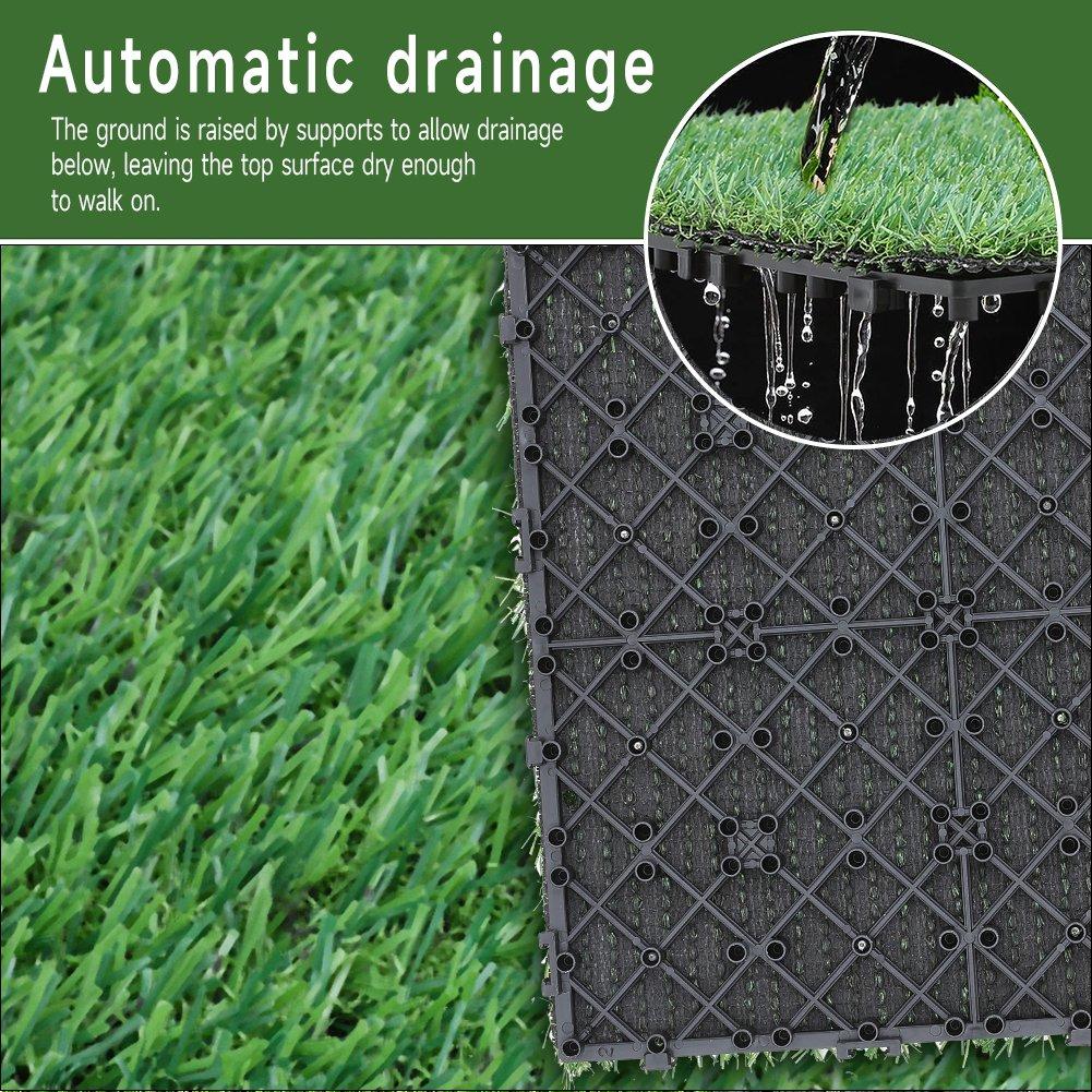 Light Green - Breeins - 11pcs Interlocking Artificial Grass Deck Tiles - 15