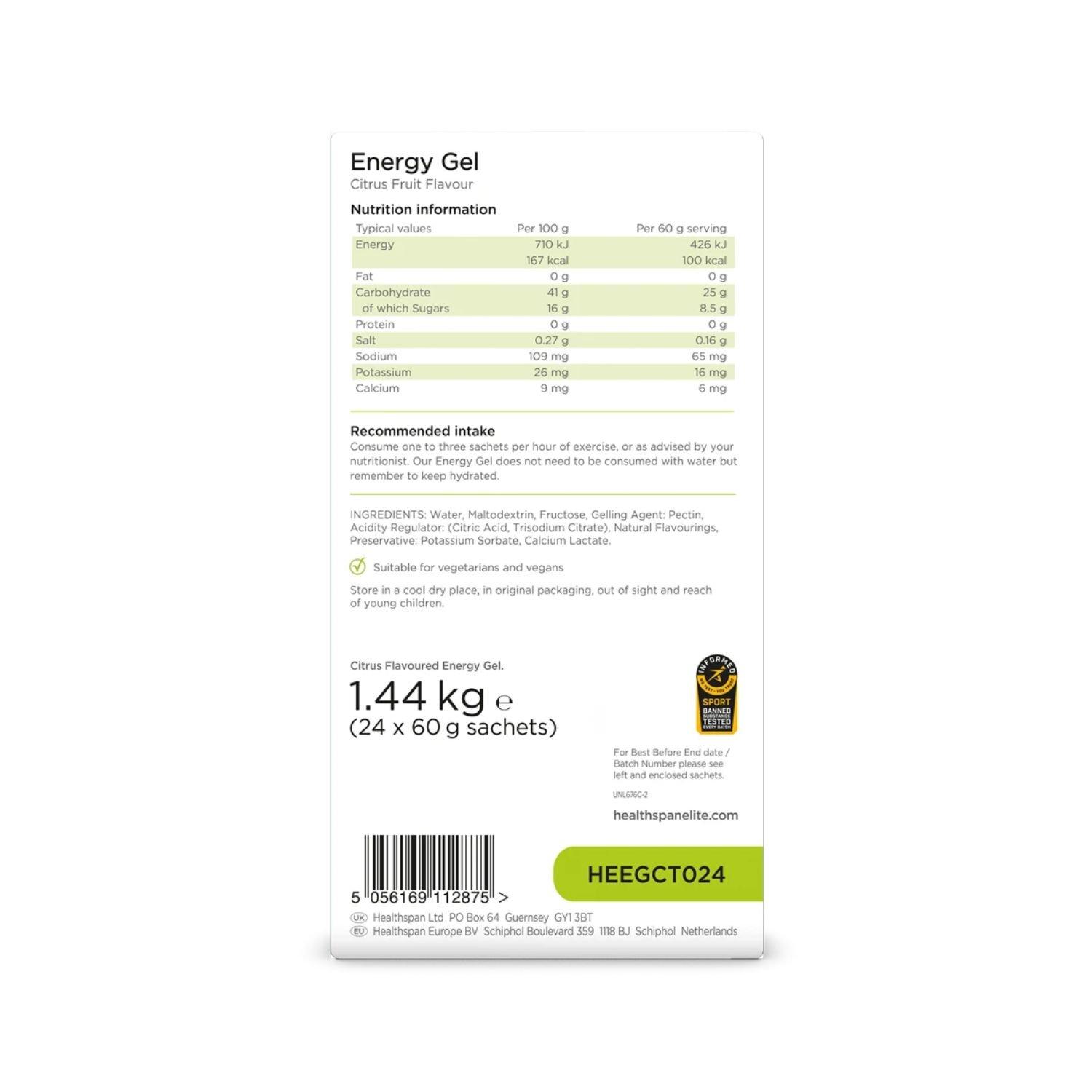 Healthspan Elite | Healthspan Elite: Energy Gels (24 x 60g) | Sports Direct