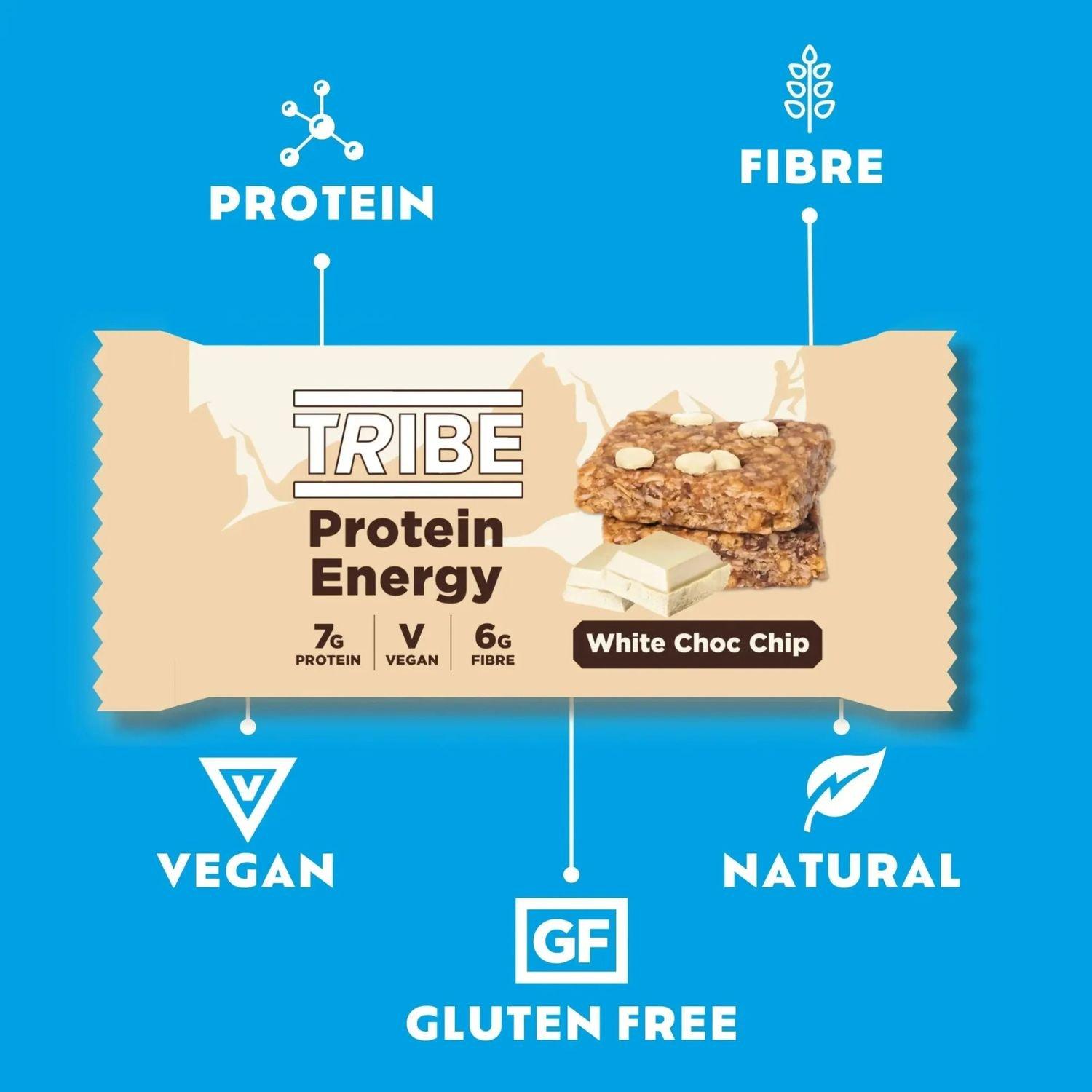 White Choc Chip - Tribe - NEW: Tribe Vegan Protein Energy Bars (12 x 50g Bar - 3