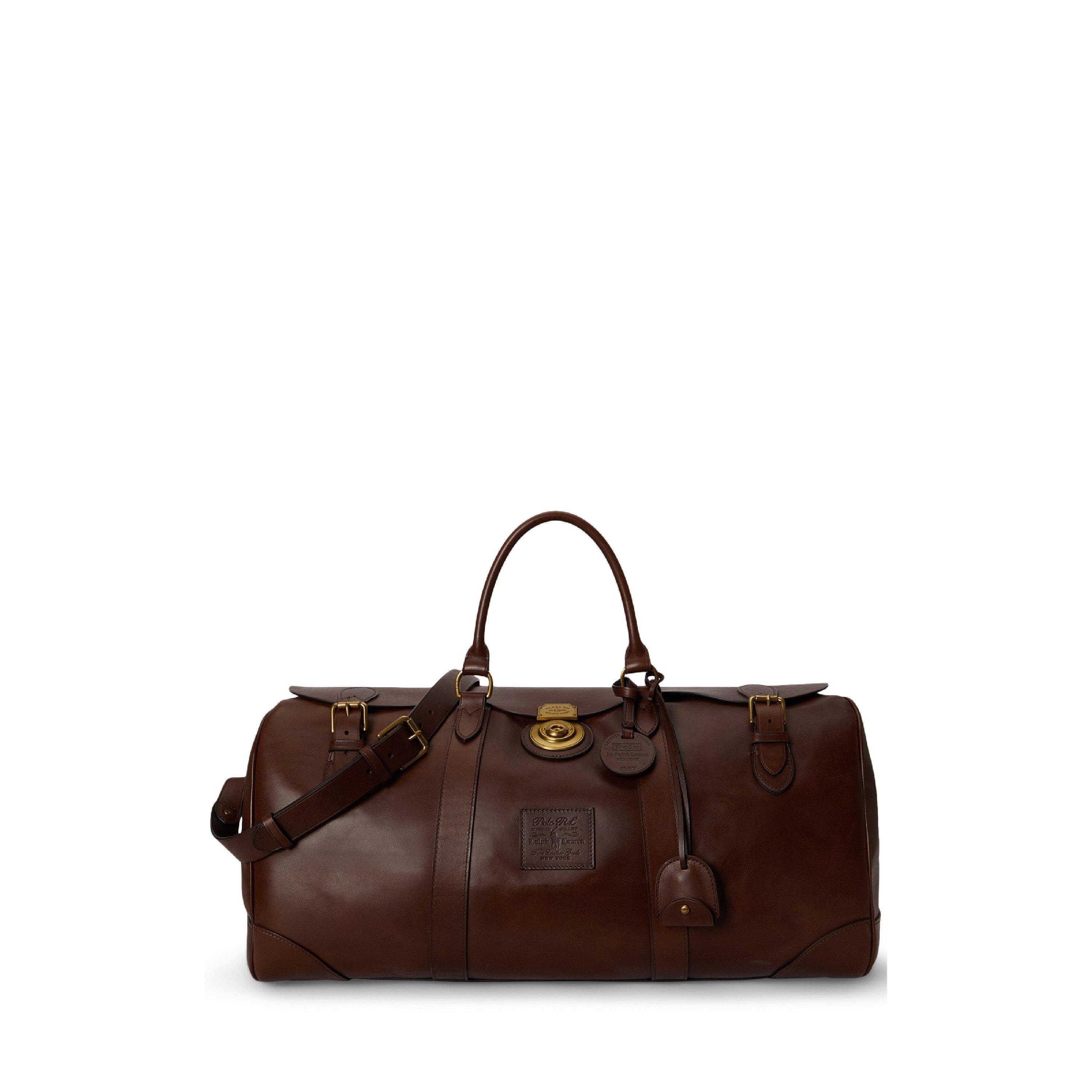Burnished Brown - Polo Ralph Lauren - Heritage Lock Leather Large Duffel Bag - 1