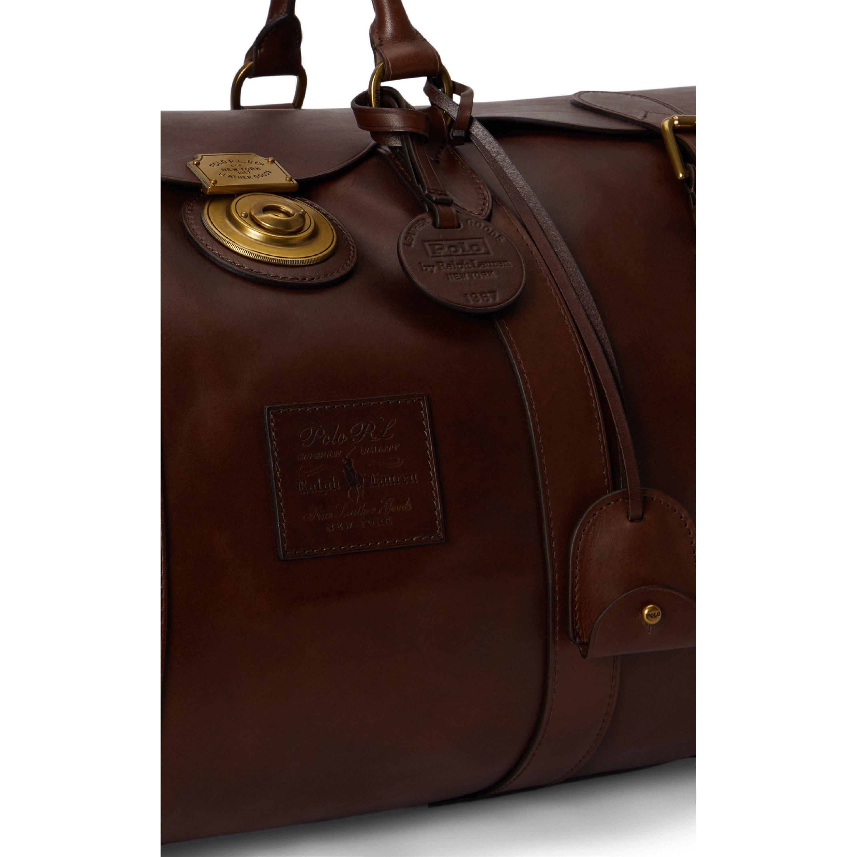 Burnished Brown - Polo Ralph Lauren - Heritage Lock Leather Large Duffel Bag - 5
