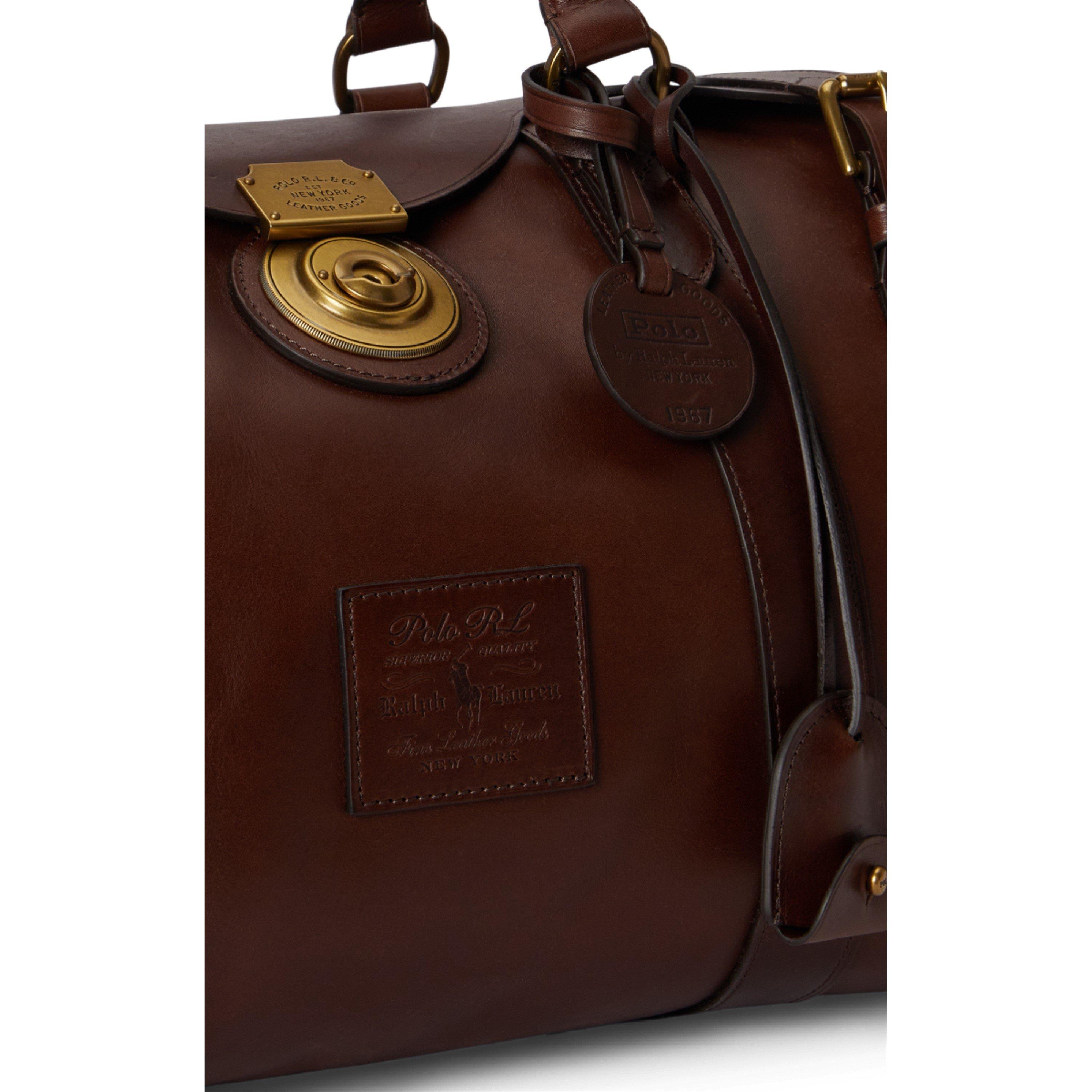 Burnished Brown - Polo Ralph Lauren - Heritage Lock Leather Small Duffel Bag - 5