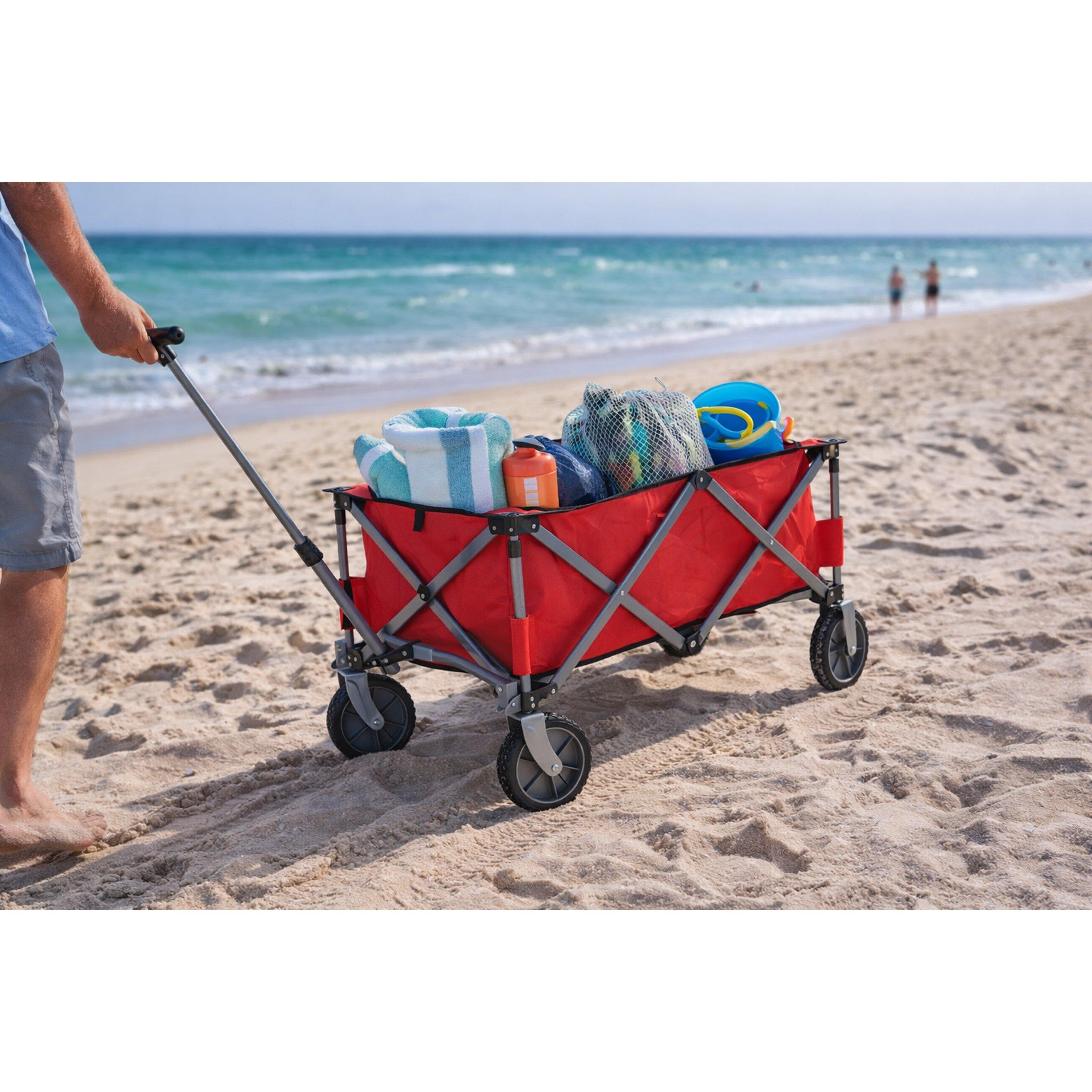 Red - Redcliffs - Foldable Beach Trolley Wagon - 2