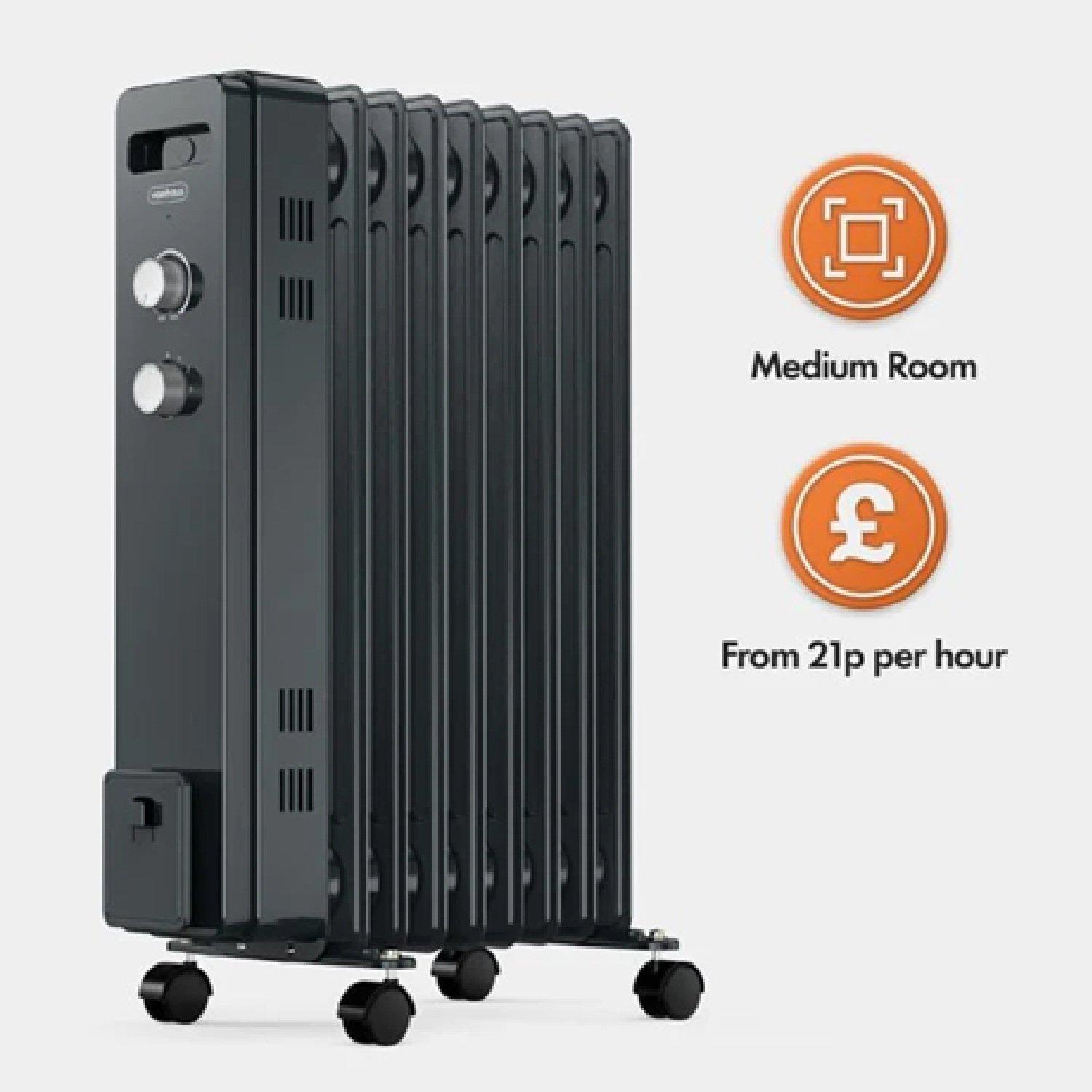 Grey - VonHaus - 9 Fin Oil Filled Radiator 2000W - 2