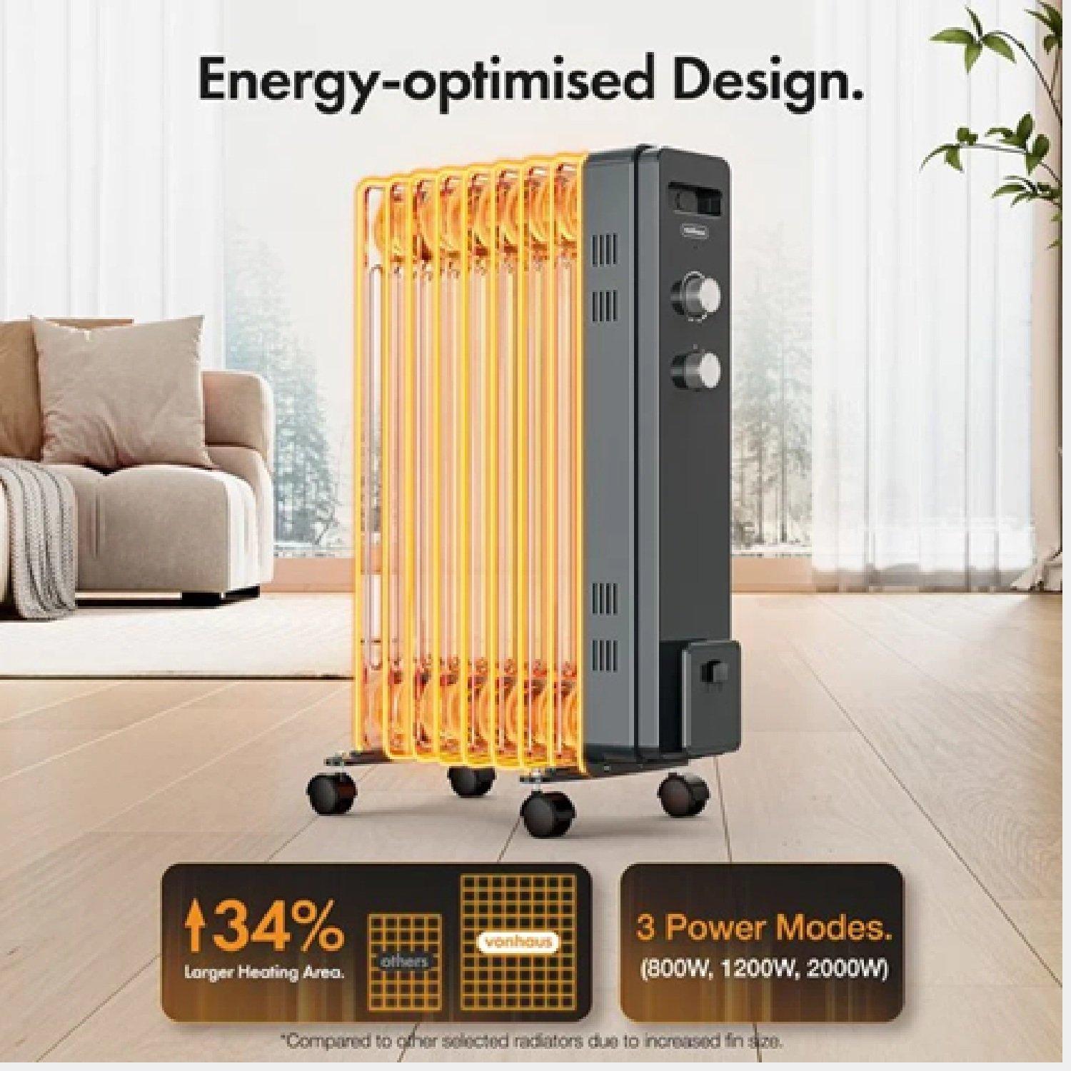 Grey - VonHaus - 9 Fin Oil Filled Radiator 2000W - 3