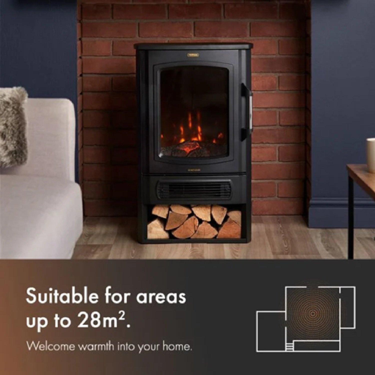 Black - VonHaus - Electric Stove & Log Store - 3