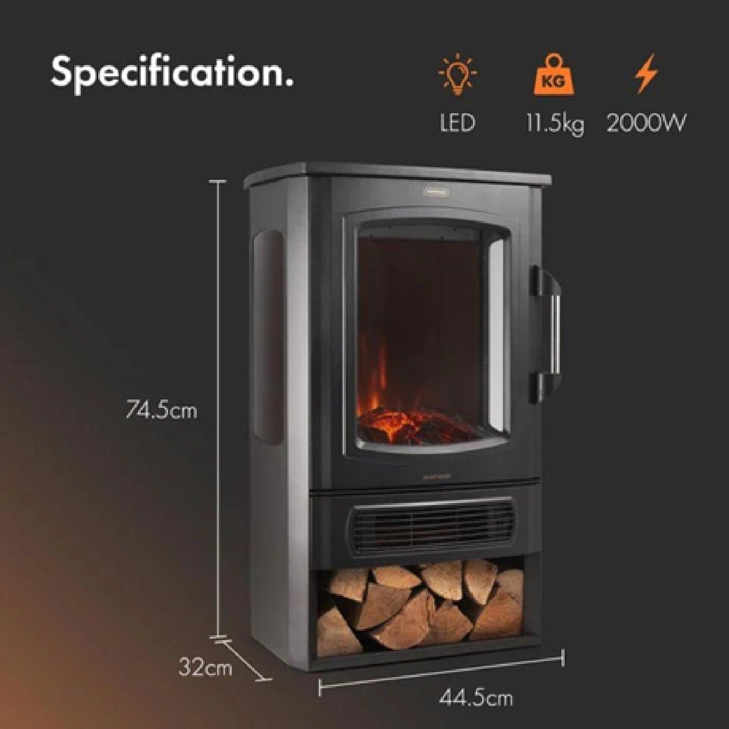 Black - VonHaus - Electric Stove & Log Store - 6