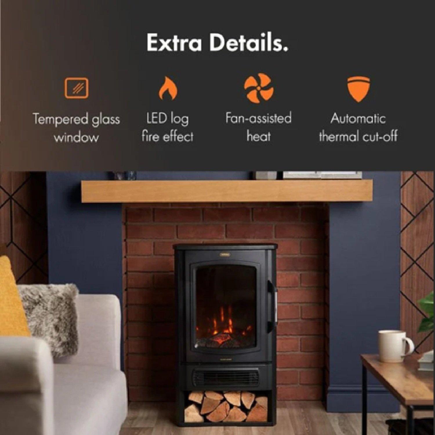 Black - VonHaus - Electric Stove & Log Store - 8