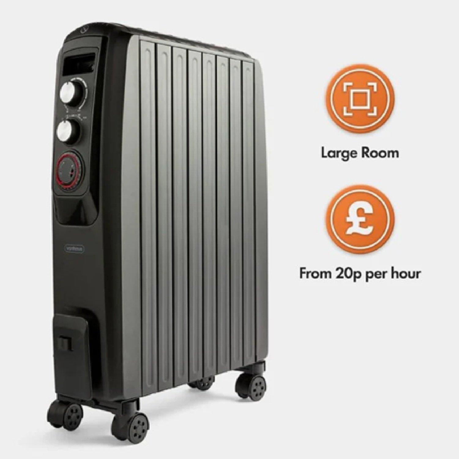 Black - VonHaus - Oil Filled Radiator with Closed Fins - 2000W - 2