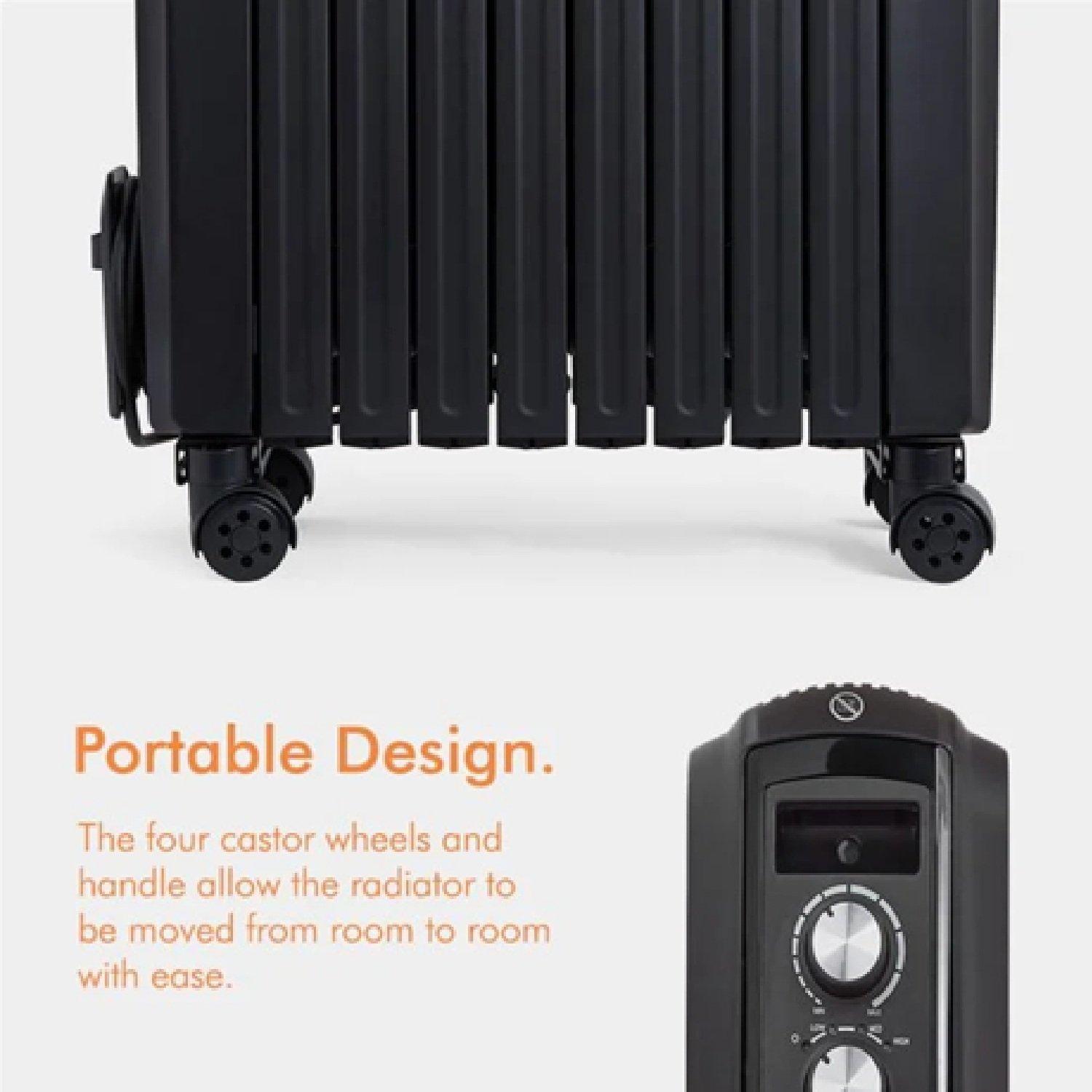 Black - VonHaus - Oil Filled Radiator with Closed Fins - 2000W - 5