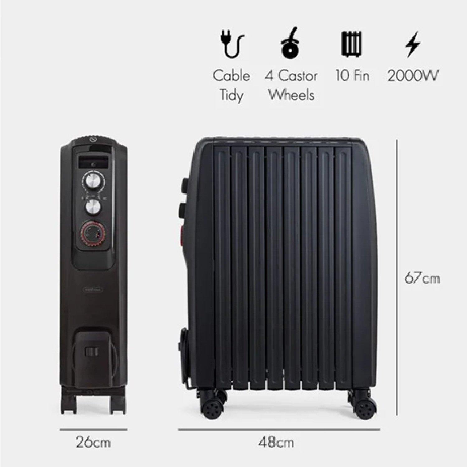 VonHaus Oil Filled Radiator with Closed Fins - 2000W | Sports Direct