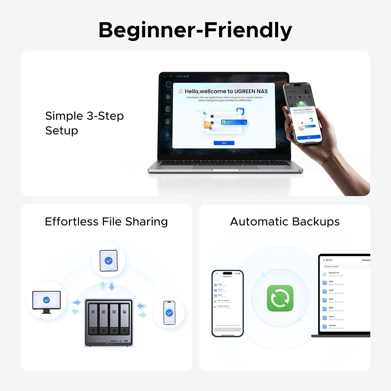 Black - UGREEN - NASync DXP4800 Plus (Diskless) UK Network Attached Storage - 7