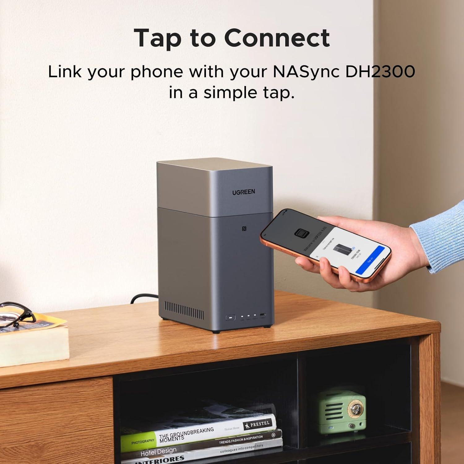Zwart - UGREEN - DH2300 Plus Grey Diskless UK + HDMI Cable - NAS (Network Attached Storage) drive - 2