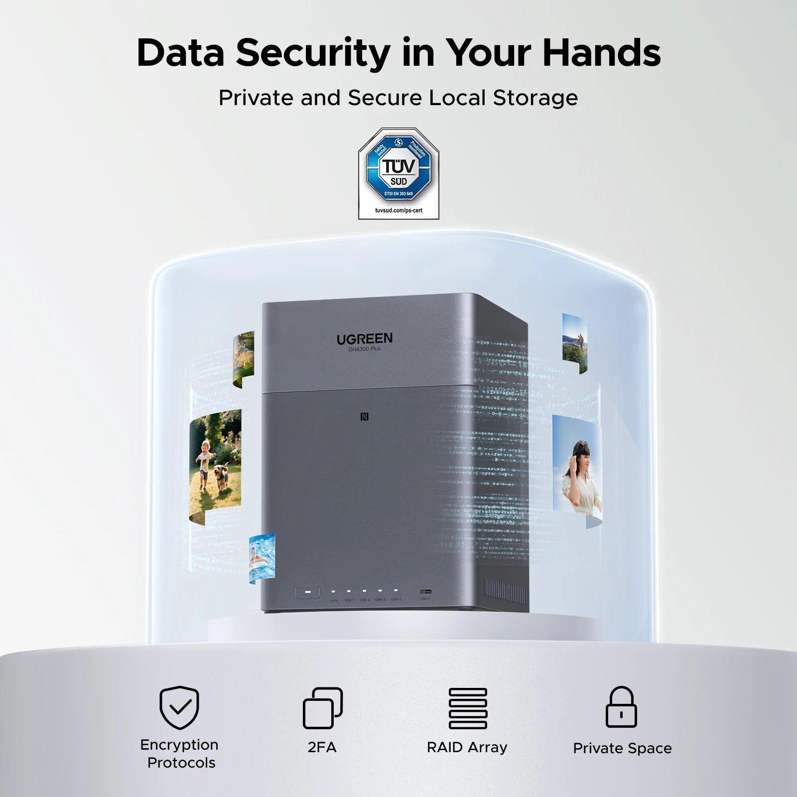 Black - UGREEN - NASync DH4300 Plus Grey Diskless UK + HDMI Cable (NAS) Network Attached Storage - 9