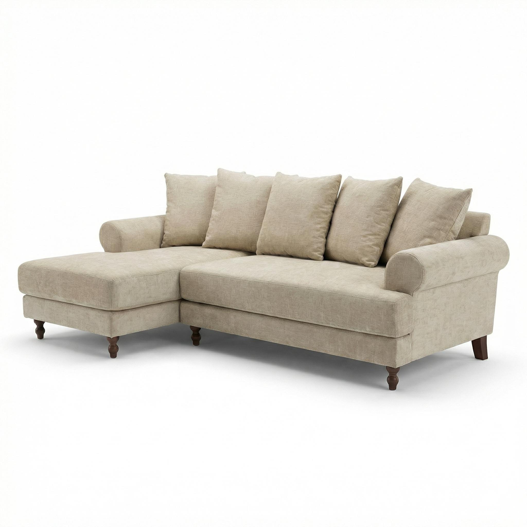 Biege Chenille - Biba - Freddy L Shaped Corner Chenille Sofa - 5