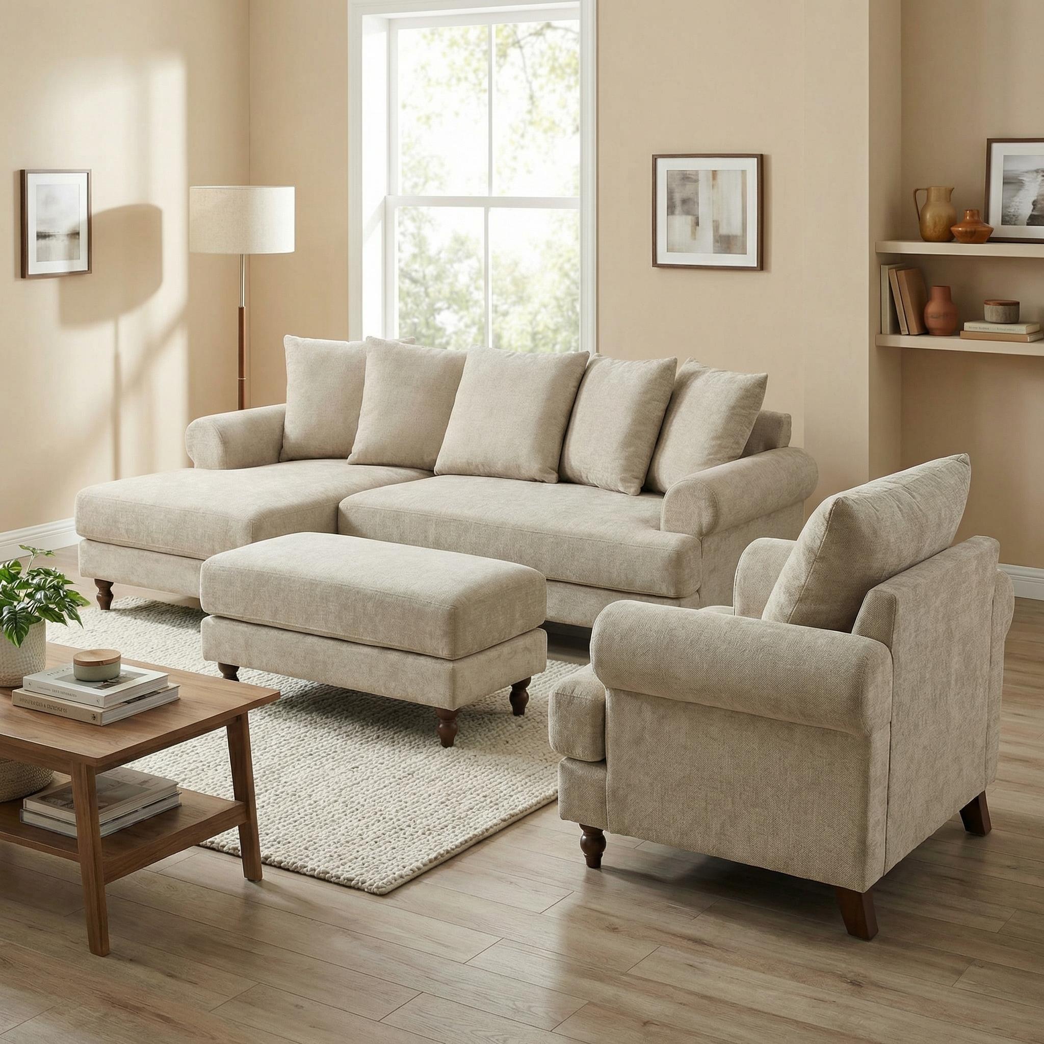 Biege Chenille - Biba - Freddy L Shaped Corner Chenille Sofa - 7