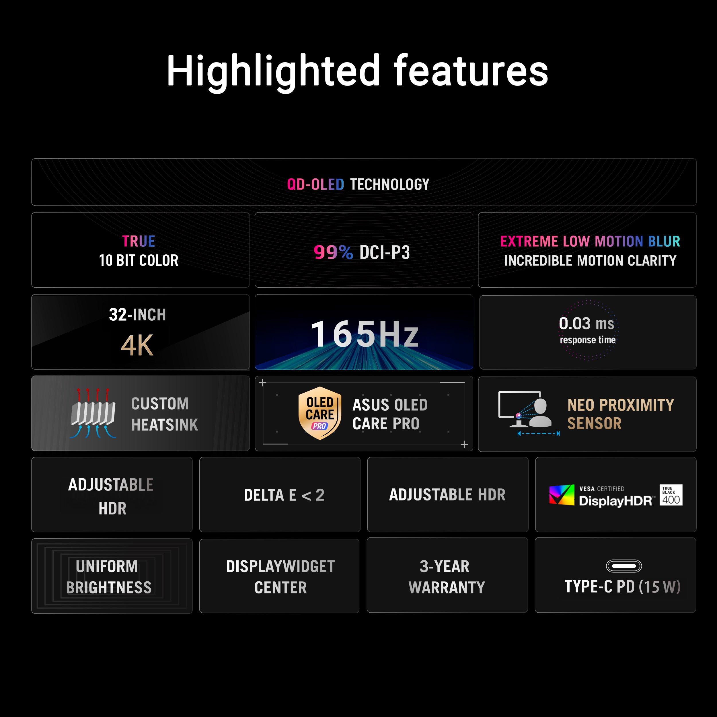 Black - ASUS - ASUS ROG Strix OLED XG32UCDS 32 inch 4K QD-OLED gaming monitor - 8