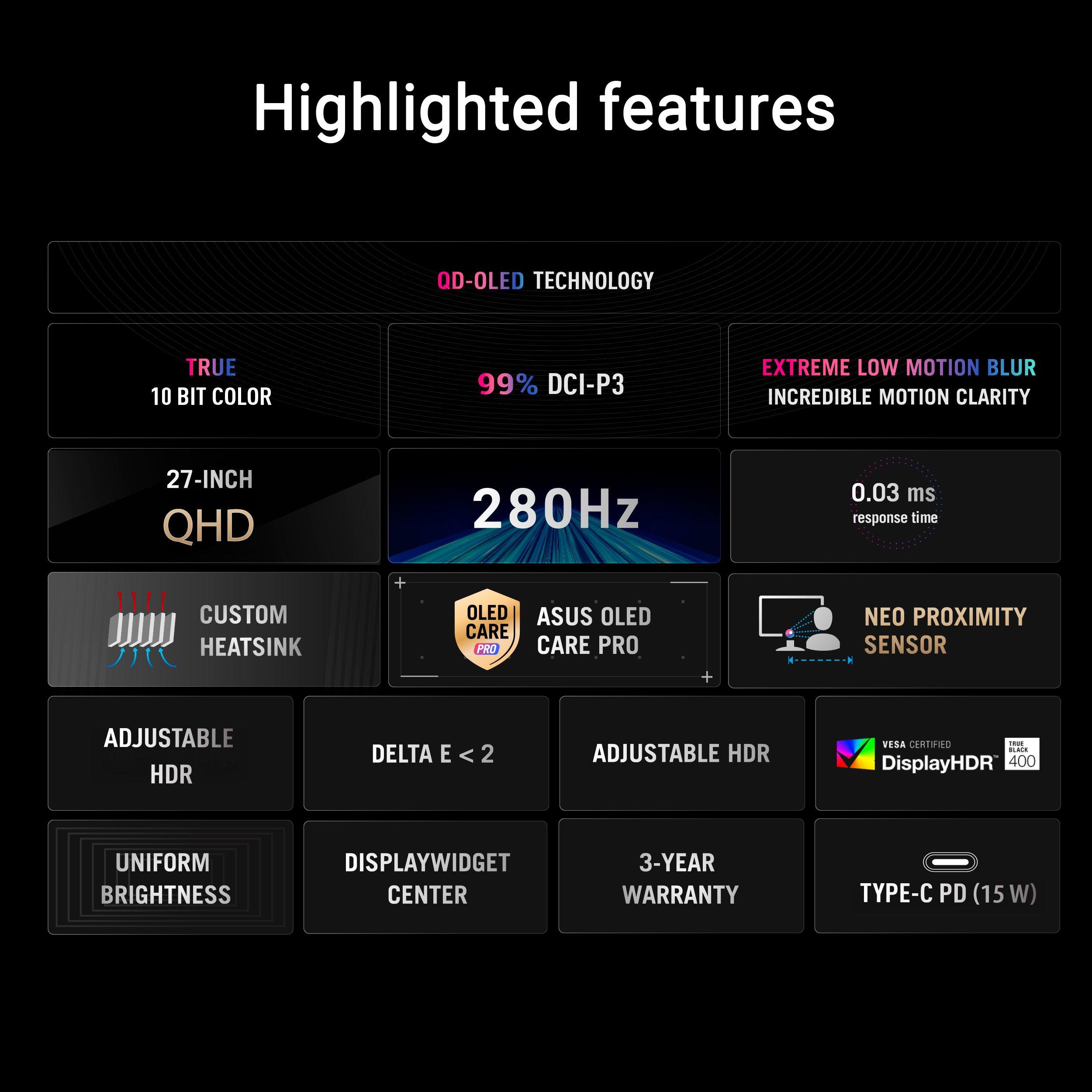 Black - ASUS - ASUS ROG Strix OLED XG27ACDMS 27 inch QD-OLED gaming monitor - 8