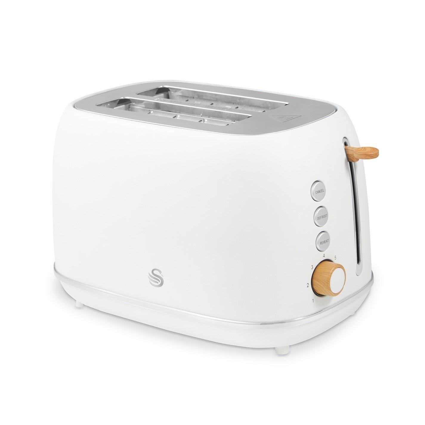 White + Wooden - Swan - Fjord 1.7L Jug Kettle and  800W 2 Slice Toaster Wh - 3