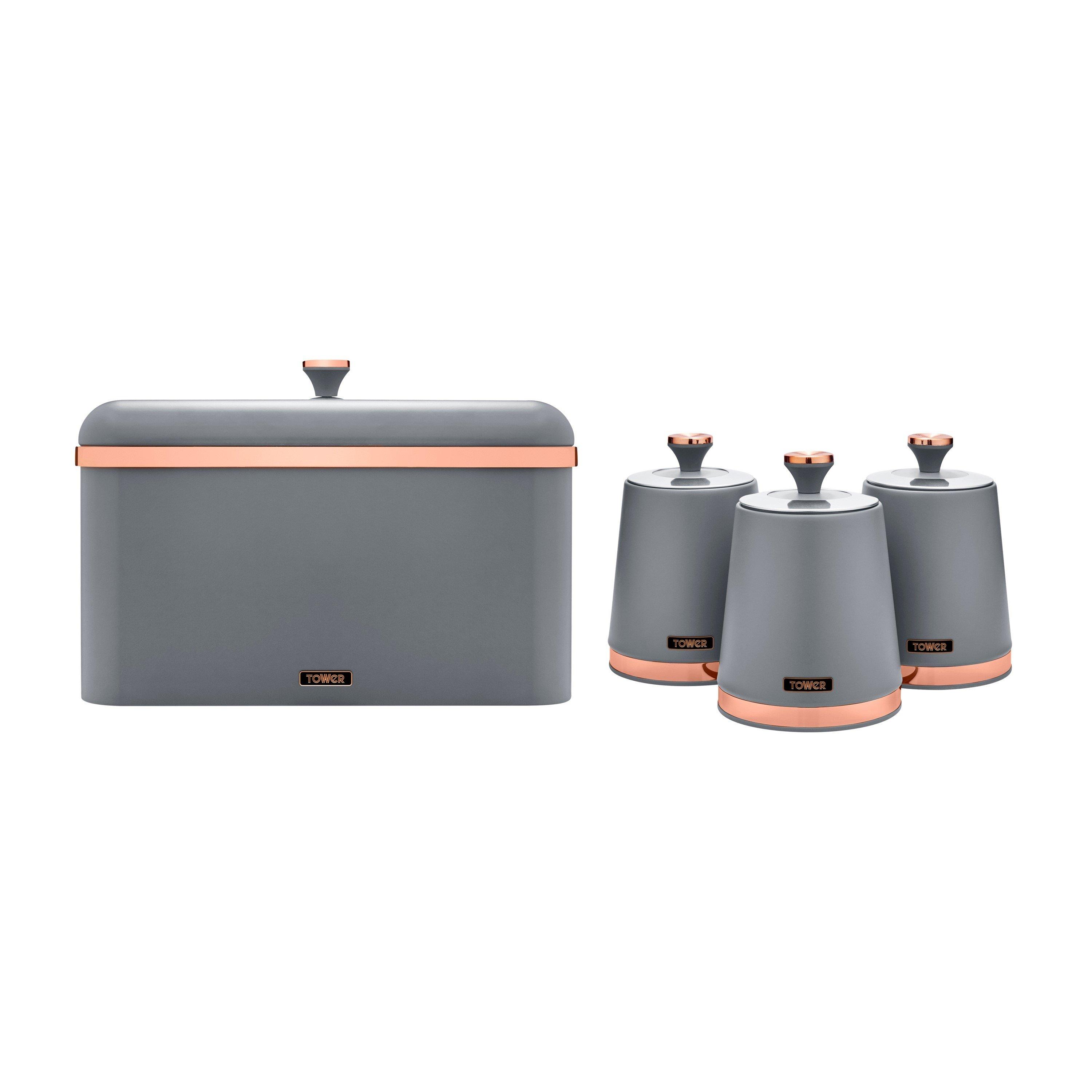 Swan Tower Cavaletto Eejb282 Grey Bread Bin With 3 Piece Canister Set - Image 12