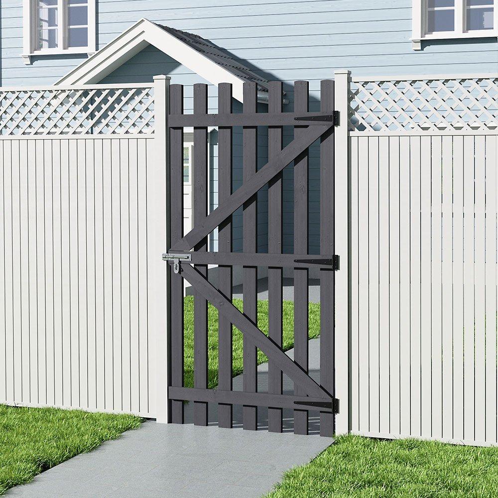 Grey - Breeins - 90cm H Garden Wood Fence Gate with Latch Brown - 4
