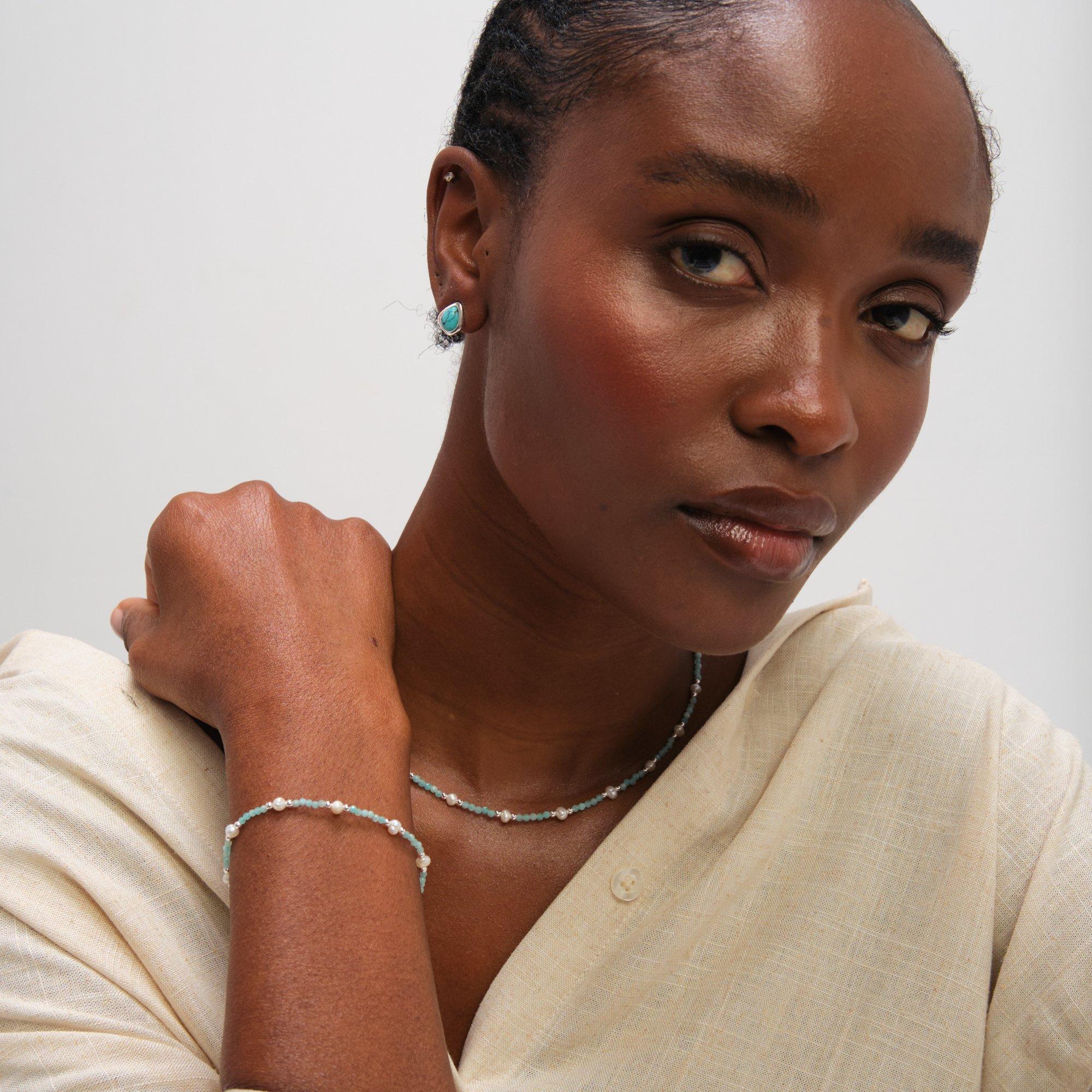 Silver - Inicio - Silver Plated Turquoise Bracelet - Gift Pouch - 2