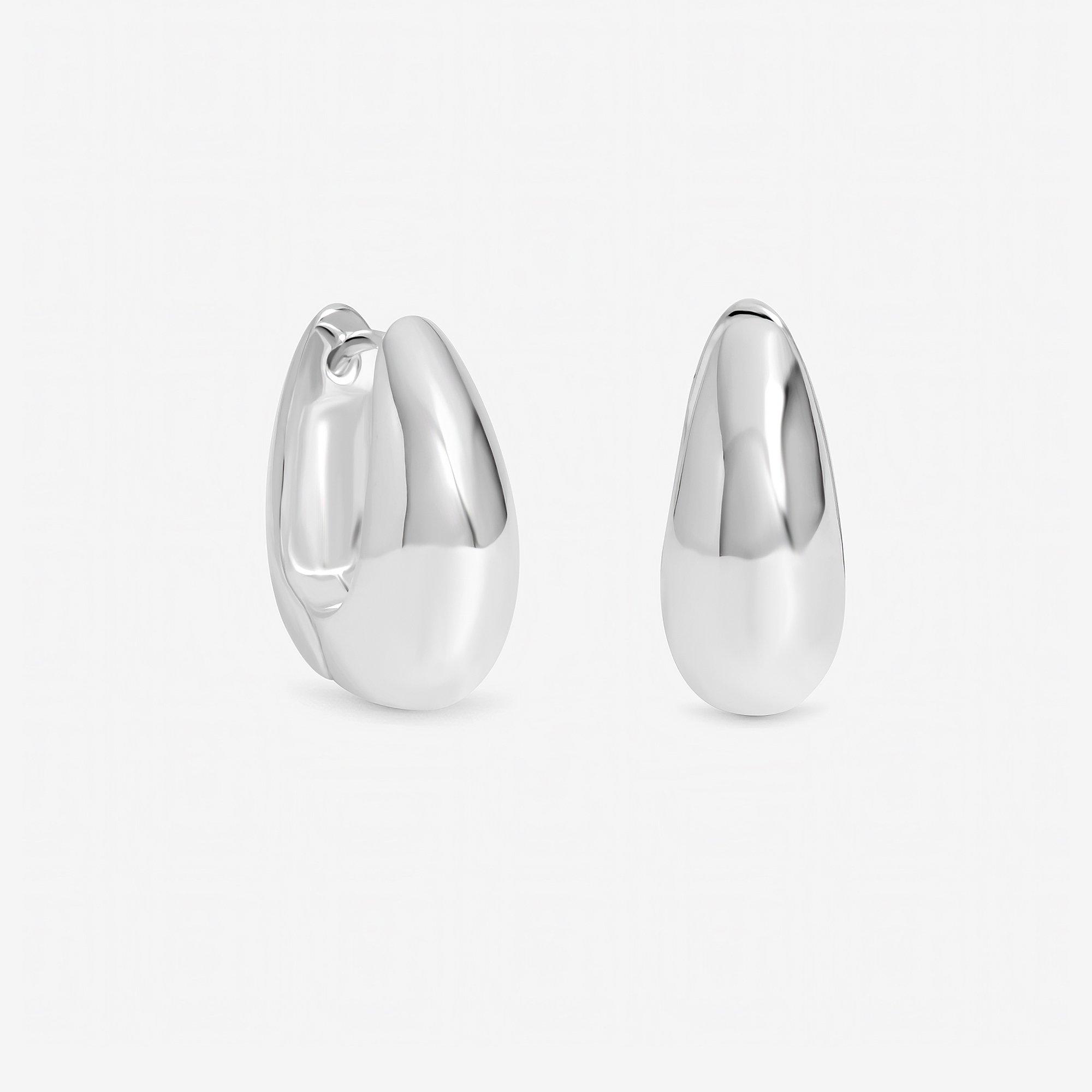 Silver - Inicio - Sterling Silver Plated Dome Hoops - Gift Pouch - 1