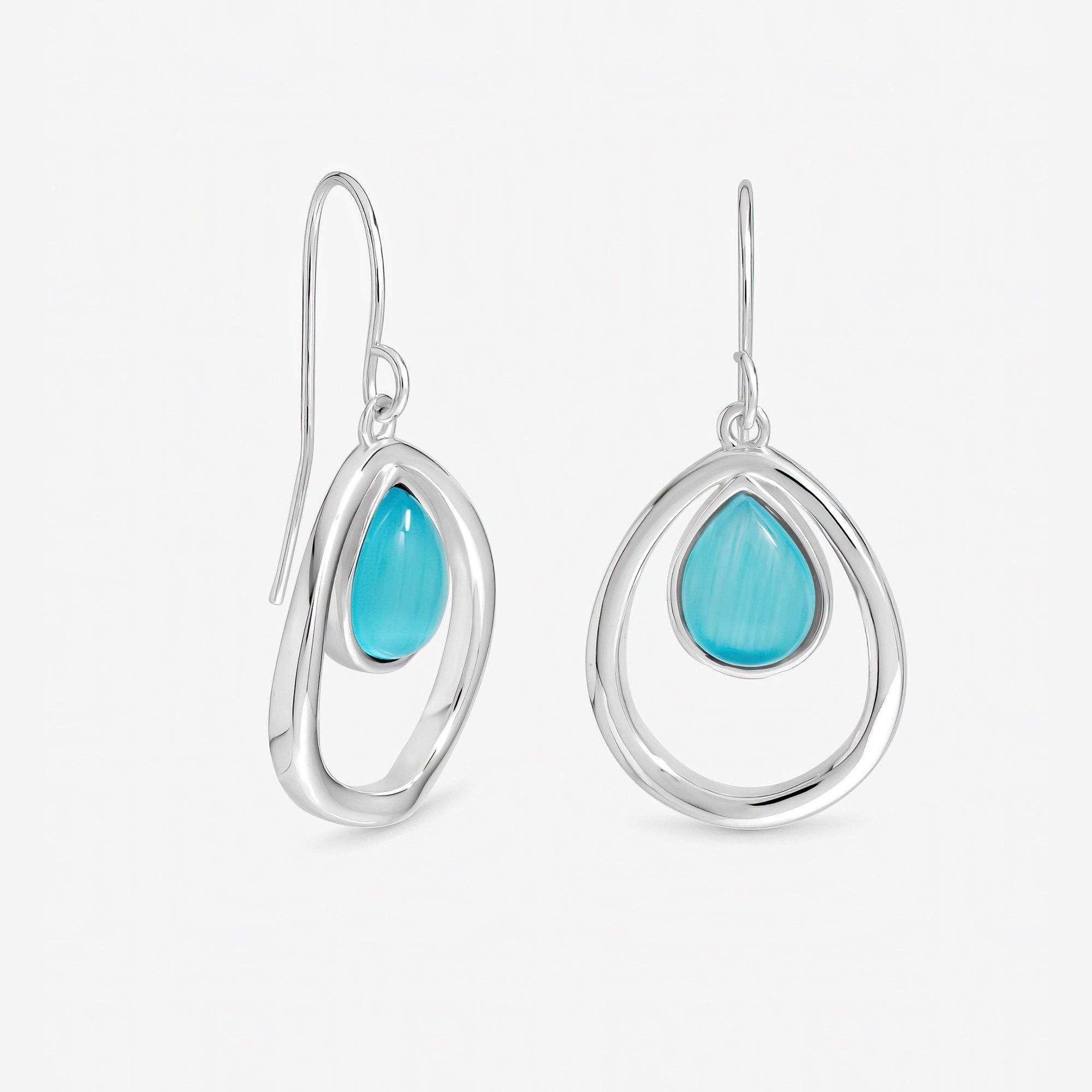 Silver - Inicio - Sterling Silver Plated Blue Cats Eye Oval Earrings