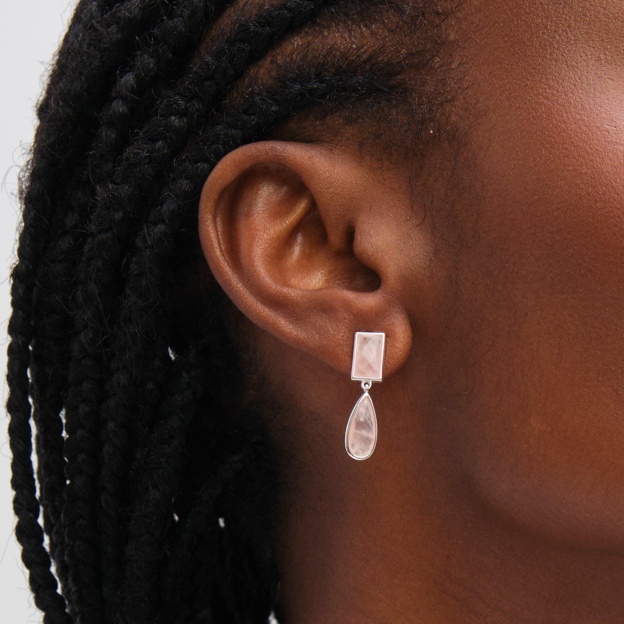 Silver - Inicio - Sterling Silver Plated Rose Faceted Drop Earrings - 2