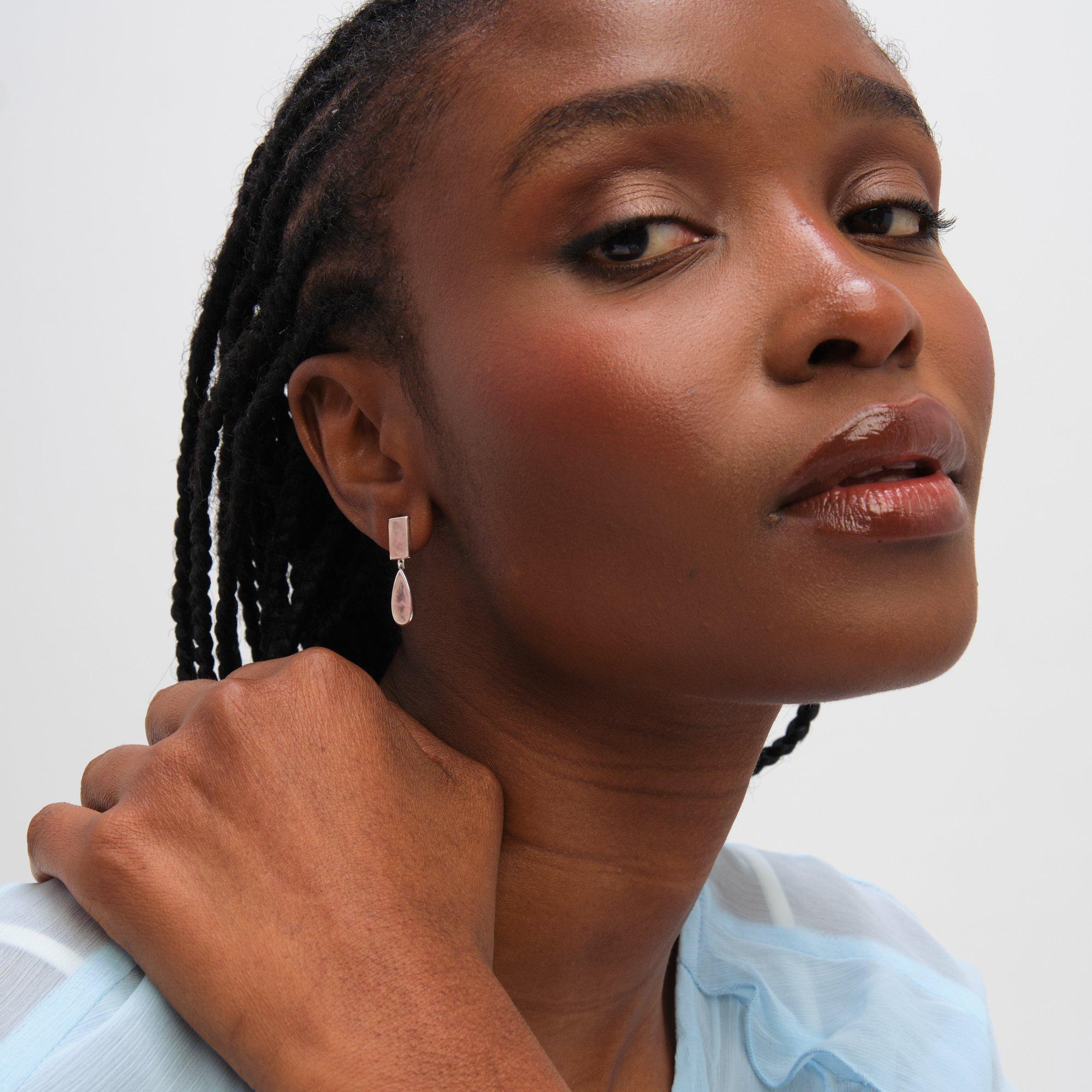 Silver - Inicio - Sterling Silver Plated Rose Faceted Drop Earrings - 3