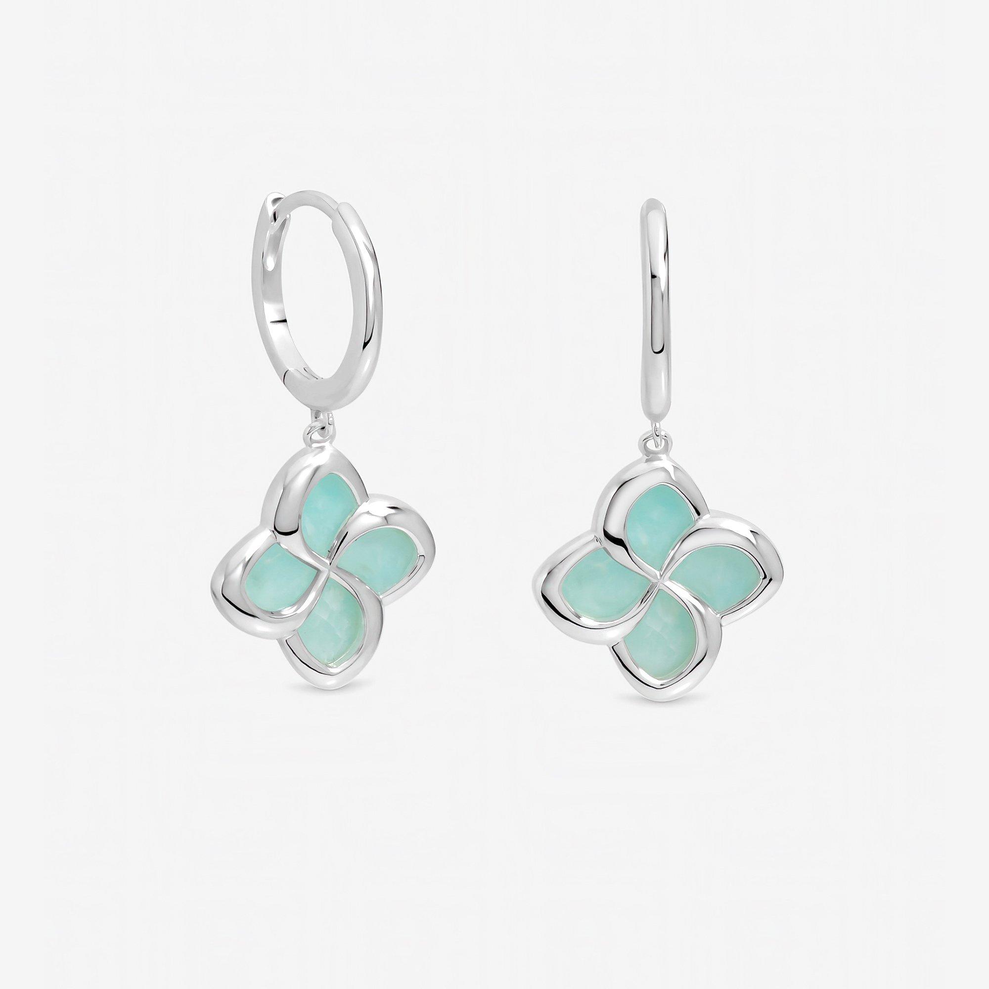 Silver - Inicio - Sterling Silver Plated Turquoise Clover Huggies - 1