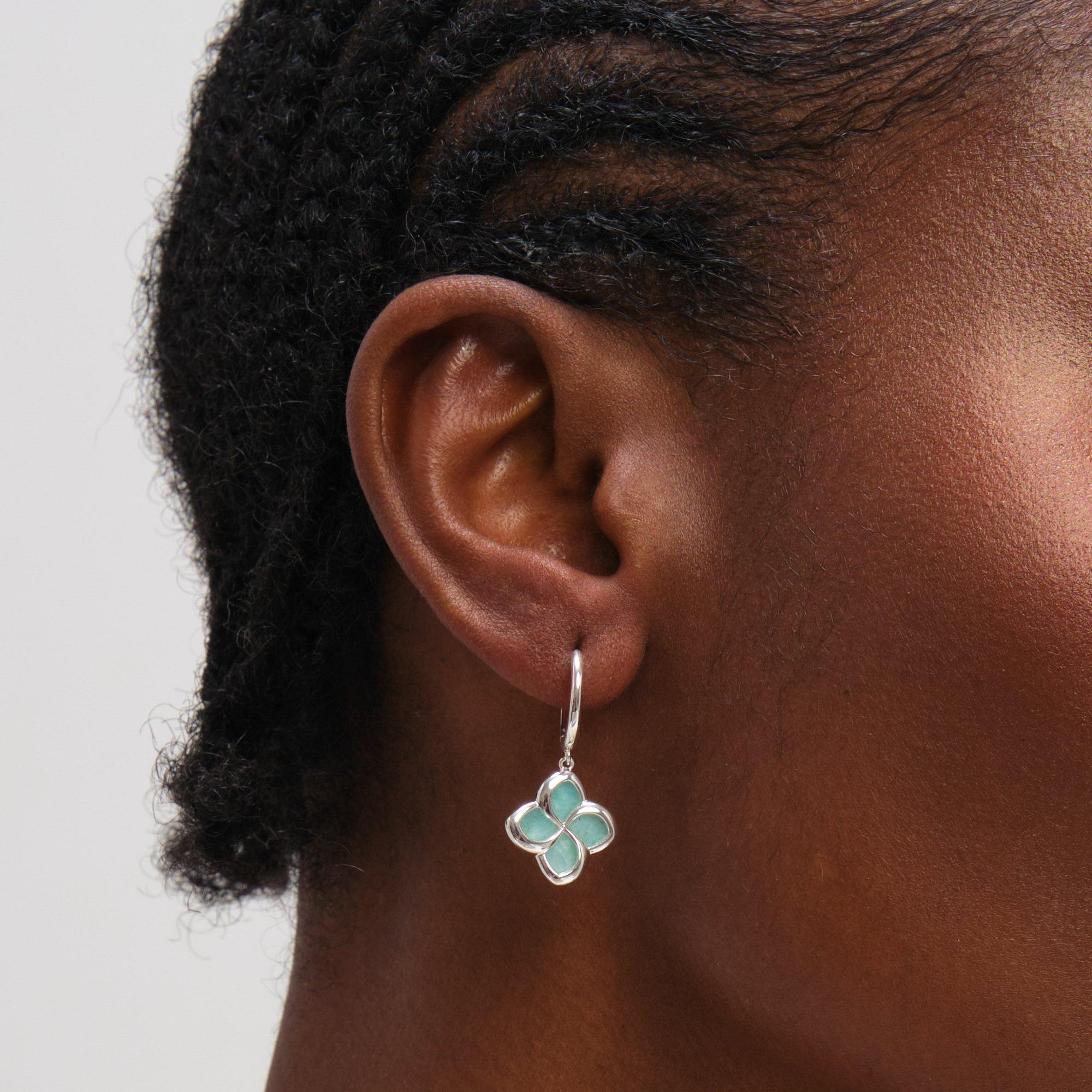 Silver - Inicio - Sterling Silver Plated Turquoise Clover Huggies - 2