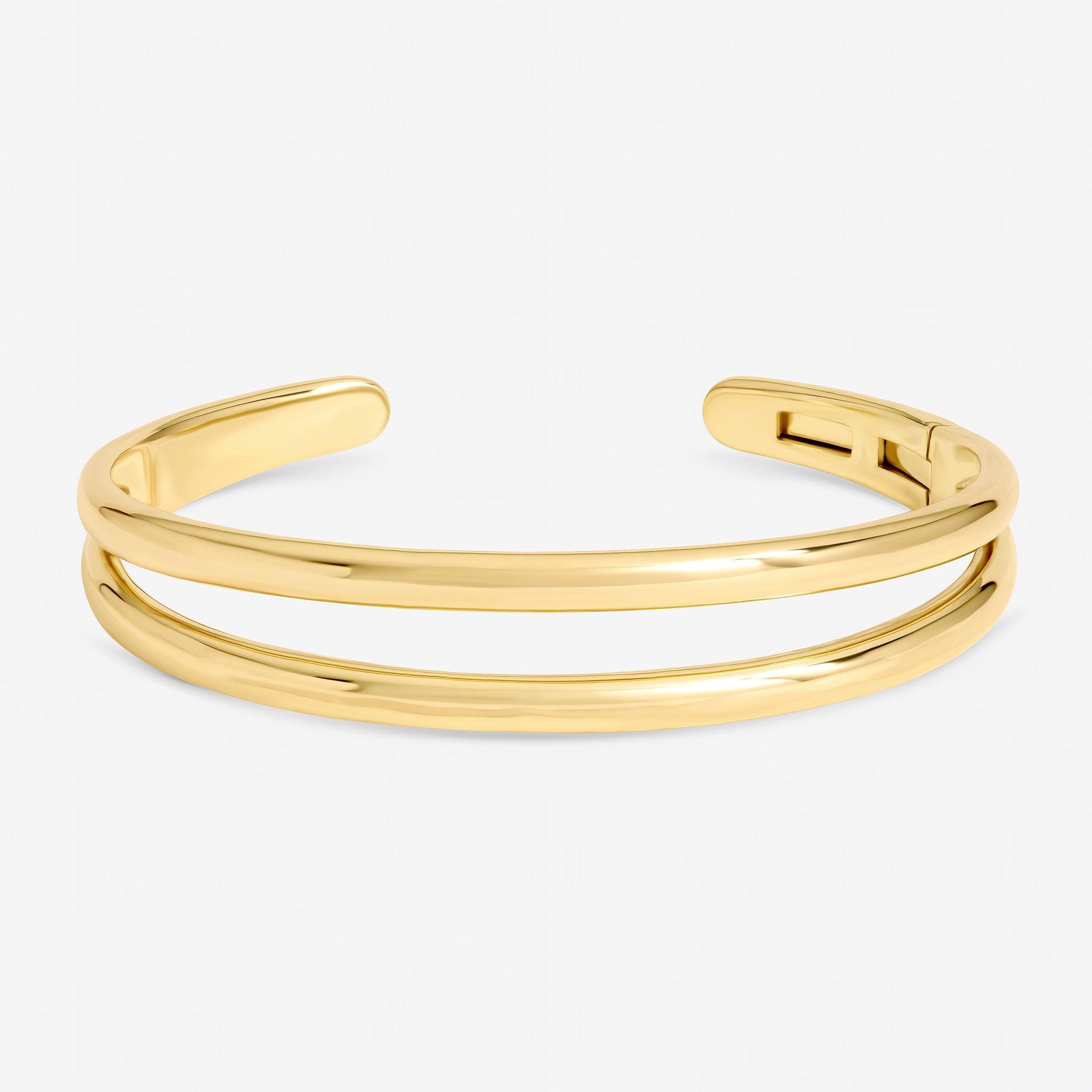 Gold - Inicio - Gold Plated Polished Double row Cuff - Gift Pouch - 1