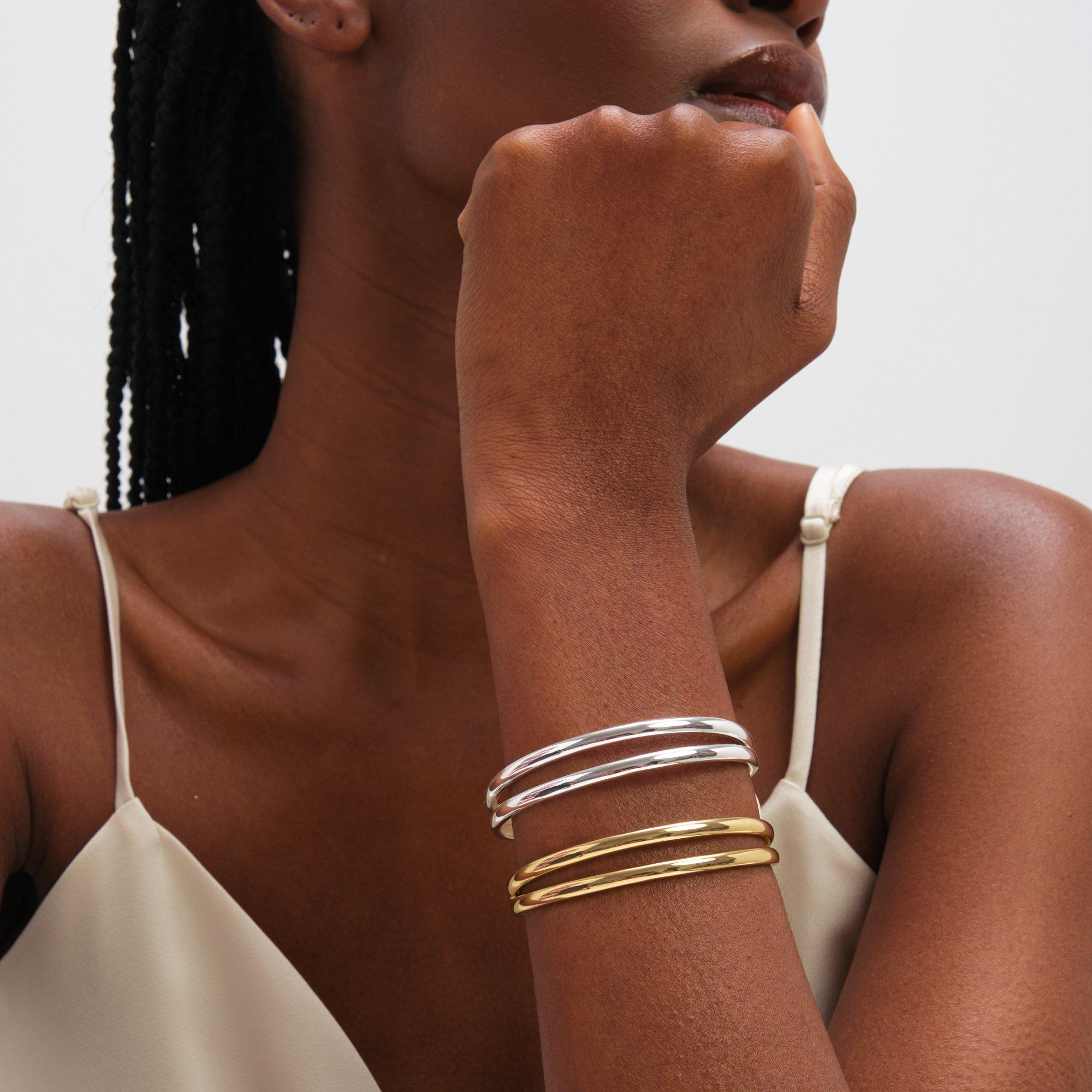 Gold - Inicio - Gold Plated Polished Double row Cuff - Gift Pouch - 2