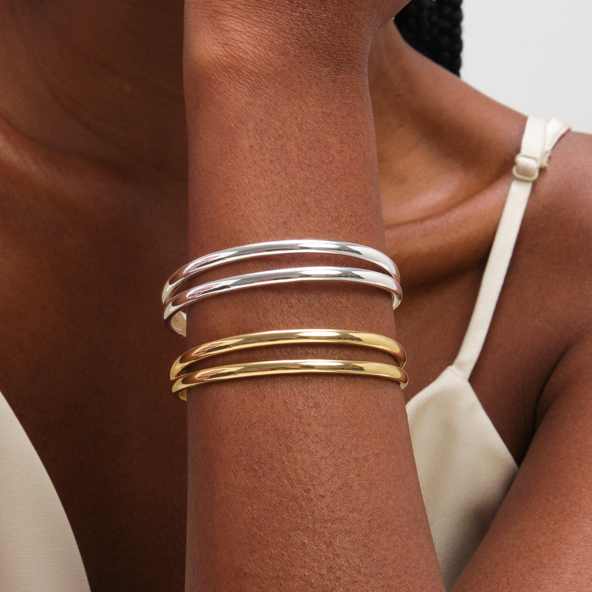 Gold - Inicio - Gold Plated Polished Double row Cuff - Gift Pouch - 3