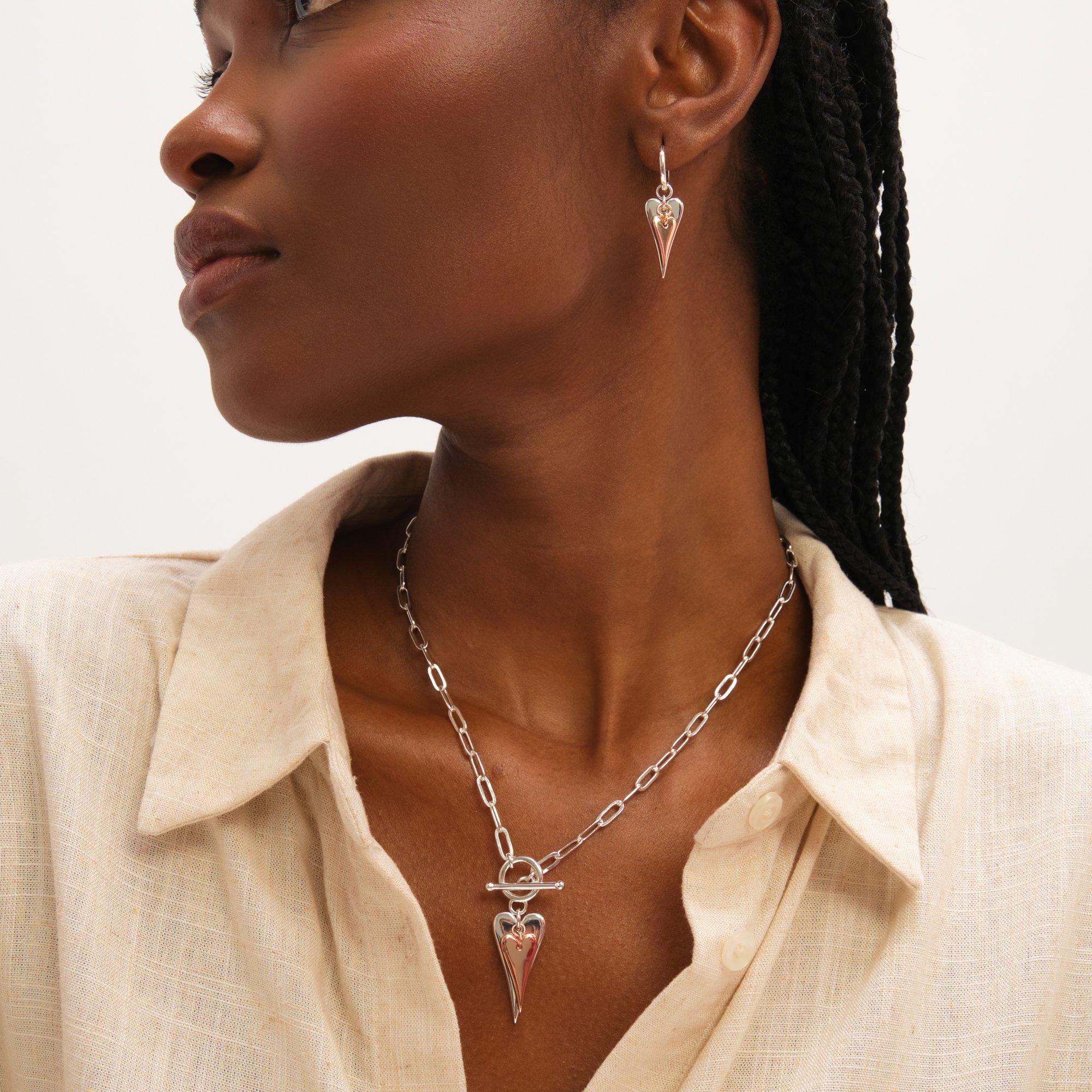 Silver - Inicio - Sterling Silver Plated Heart Necklace - Gift Pouch - 3