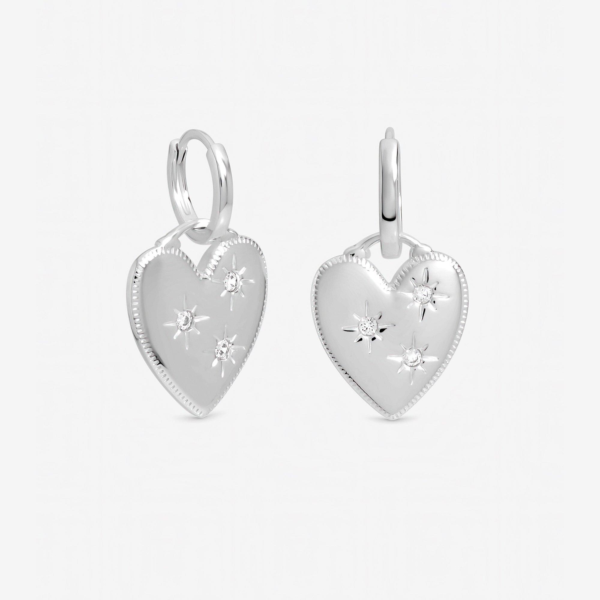 Silver - Inicio - Sterling Silver Plated Charm Huggies - Gift Pouch - 1