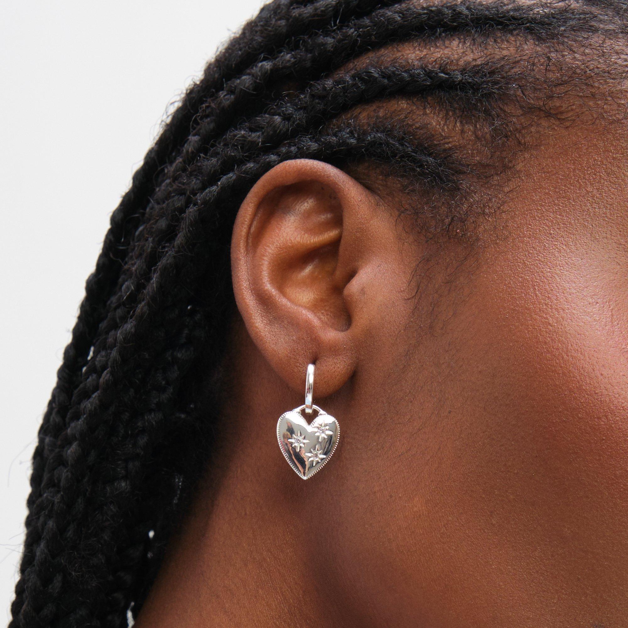 Silver - Inicio - Sterling Silver Plated Charm Huggies - Gift Pouch - 2