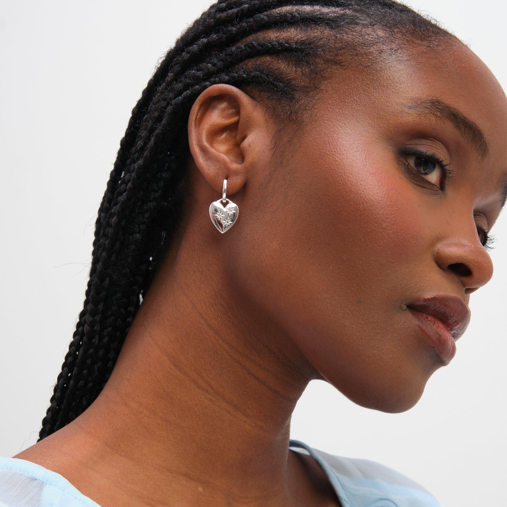 Silver - Inicio - Sterling Silver Plated Charm Huggies - Gift Pouch - 3